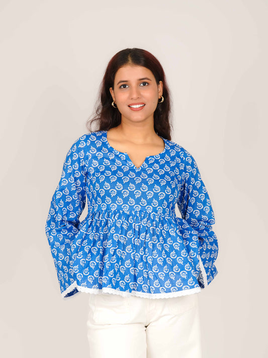 MONOMEE LEA INDIGO LACE BELL SLEEVE SHORT KURTI