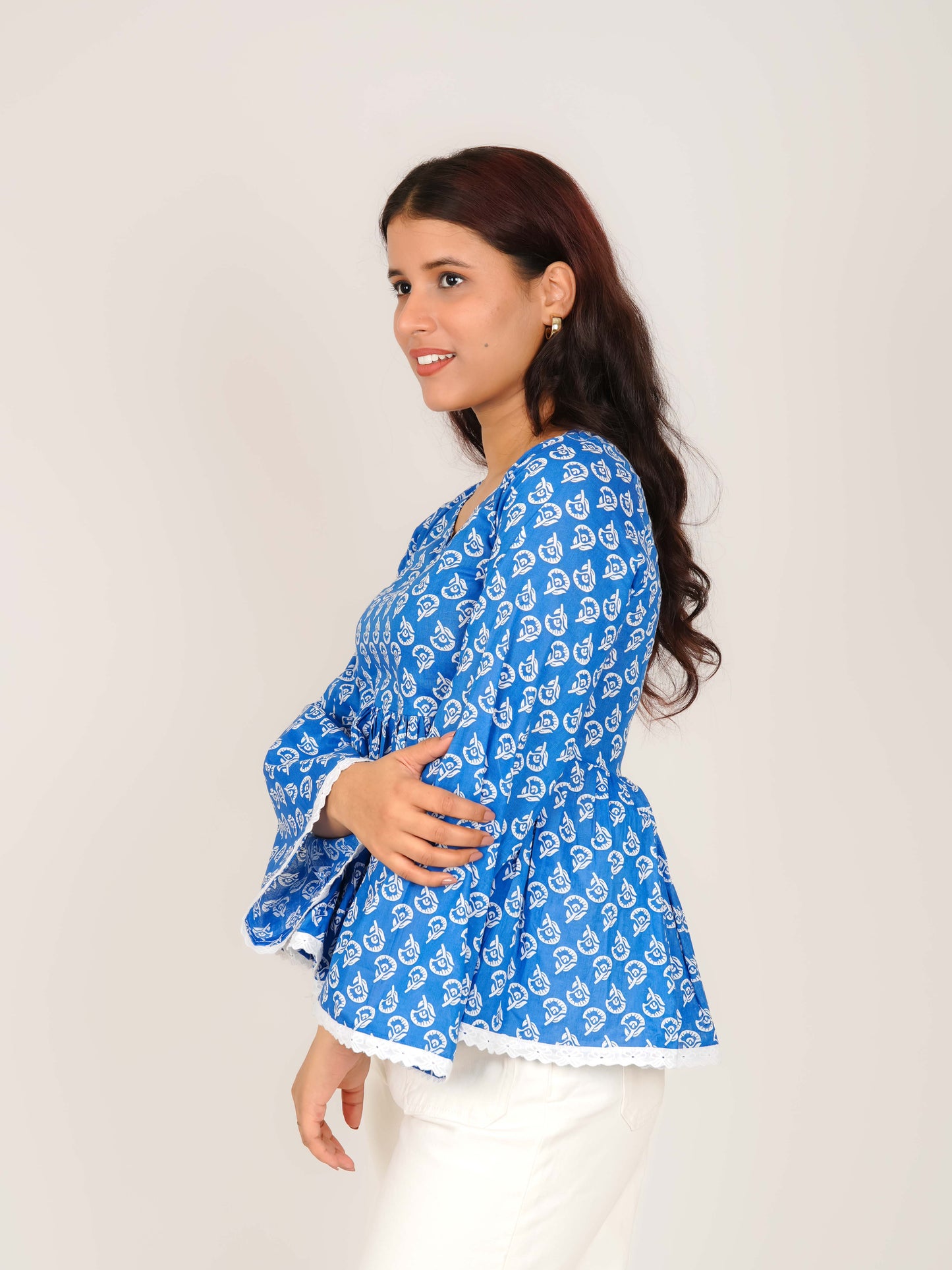 MONOMEE LEA INDIGO LACE BELL SLEEVE SHORT KURTI