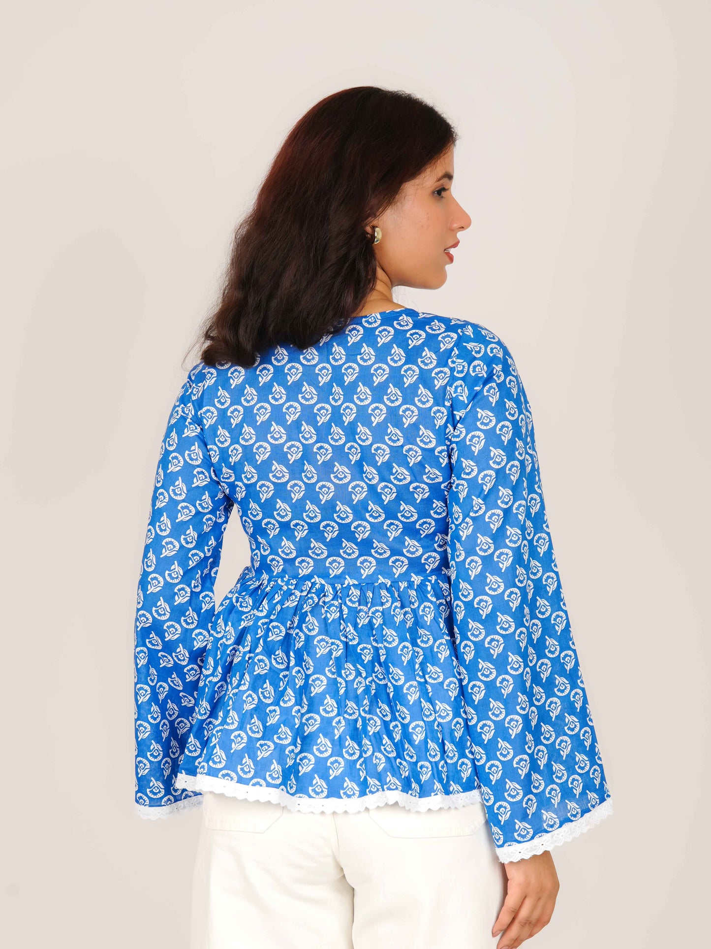 MONOMEE LEA INDIGO LACE BELL SLEEVE SHORT KURTI