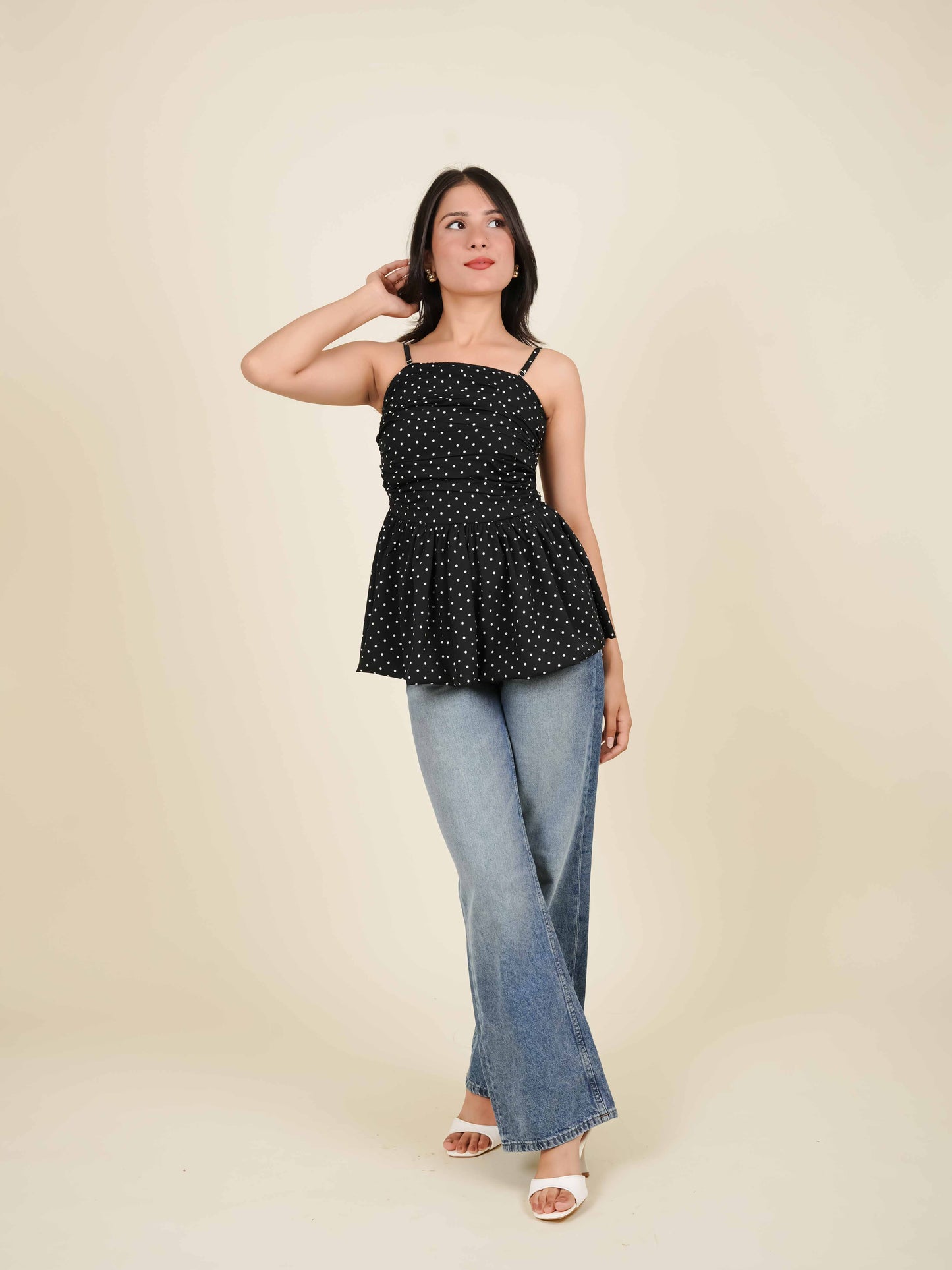 MONOMEE PEBLA BLACK POLKA DOT BUBBLE TOP