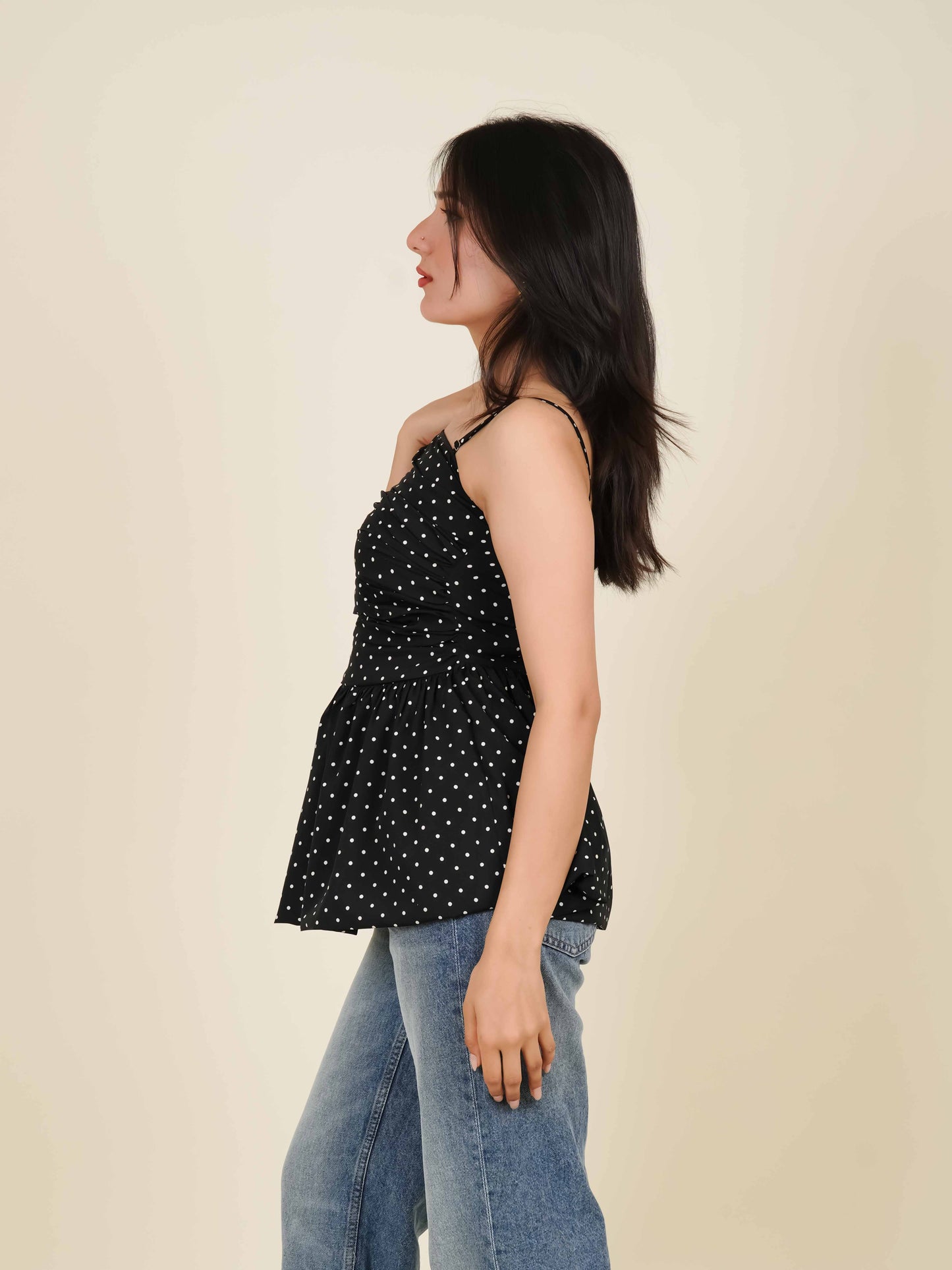 MONOMEE PEBLA BLACK POLKA DOT BUBBLE TOP