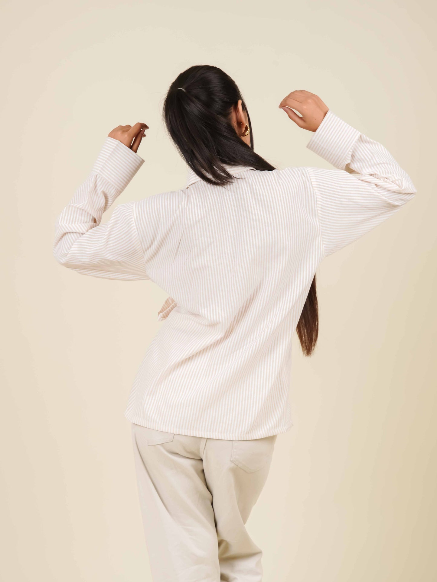 MONOMEE CLEMENTINE STRIPE BEIGE WRAP TOP