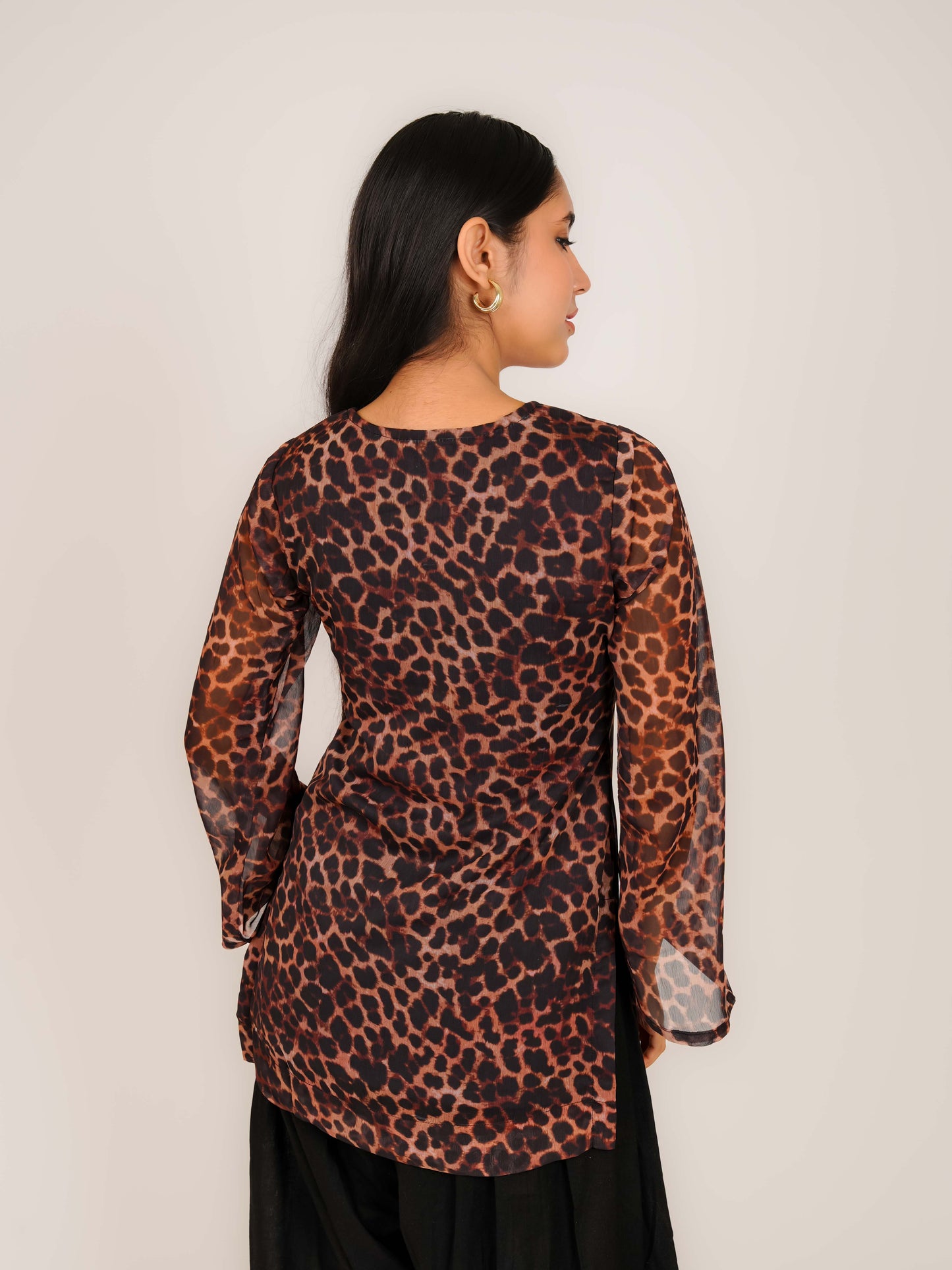 MONOMEE INAAYA LEOPARD PRINT BELL SLEEVE KURTI
