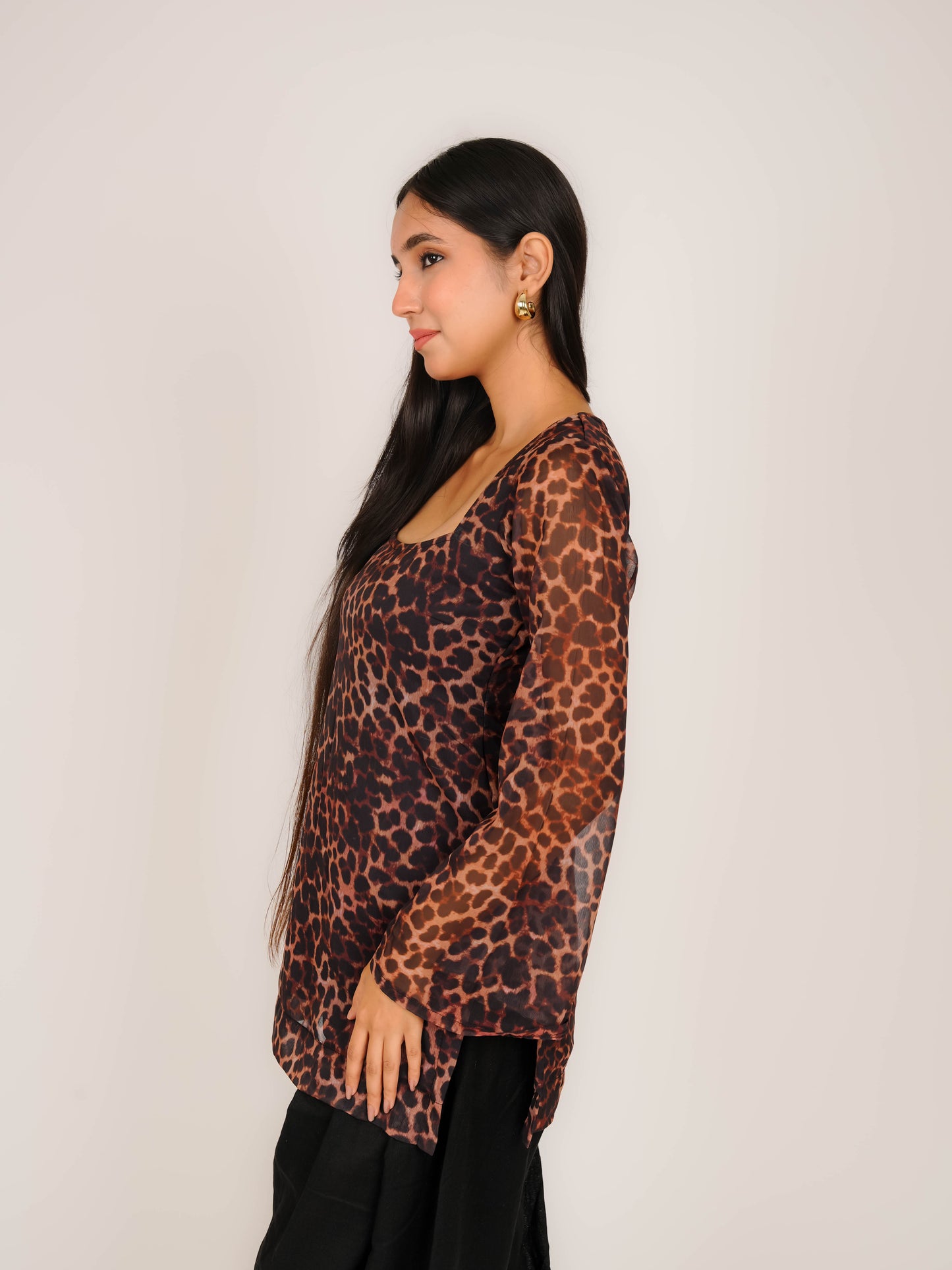MONOMEE INAAYA LEOPARD PRINT BELL SLEEVE KURTI