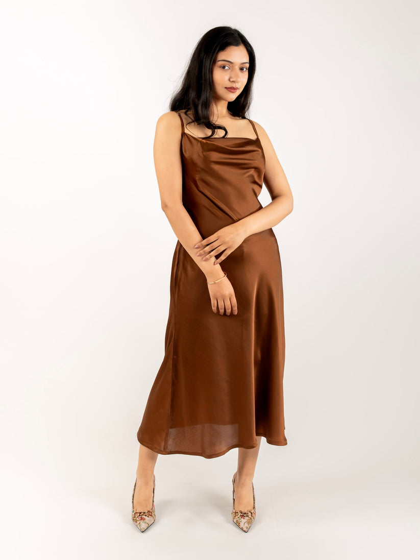 MONOMEE THERESE BROWN SATIN SLIP DRESS – monomeeapparel