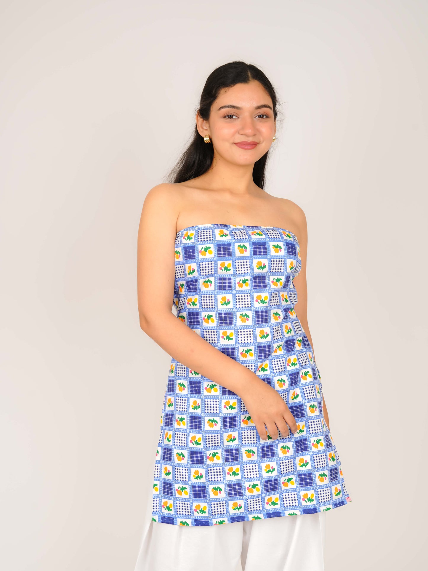 MONOMEE REEVA FLORAL PRINT GINGHAM TUBE KURTI