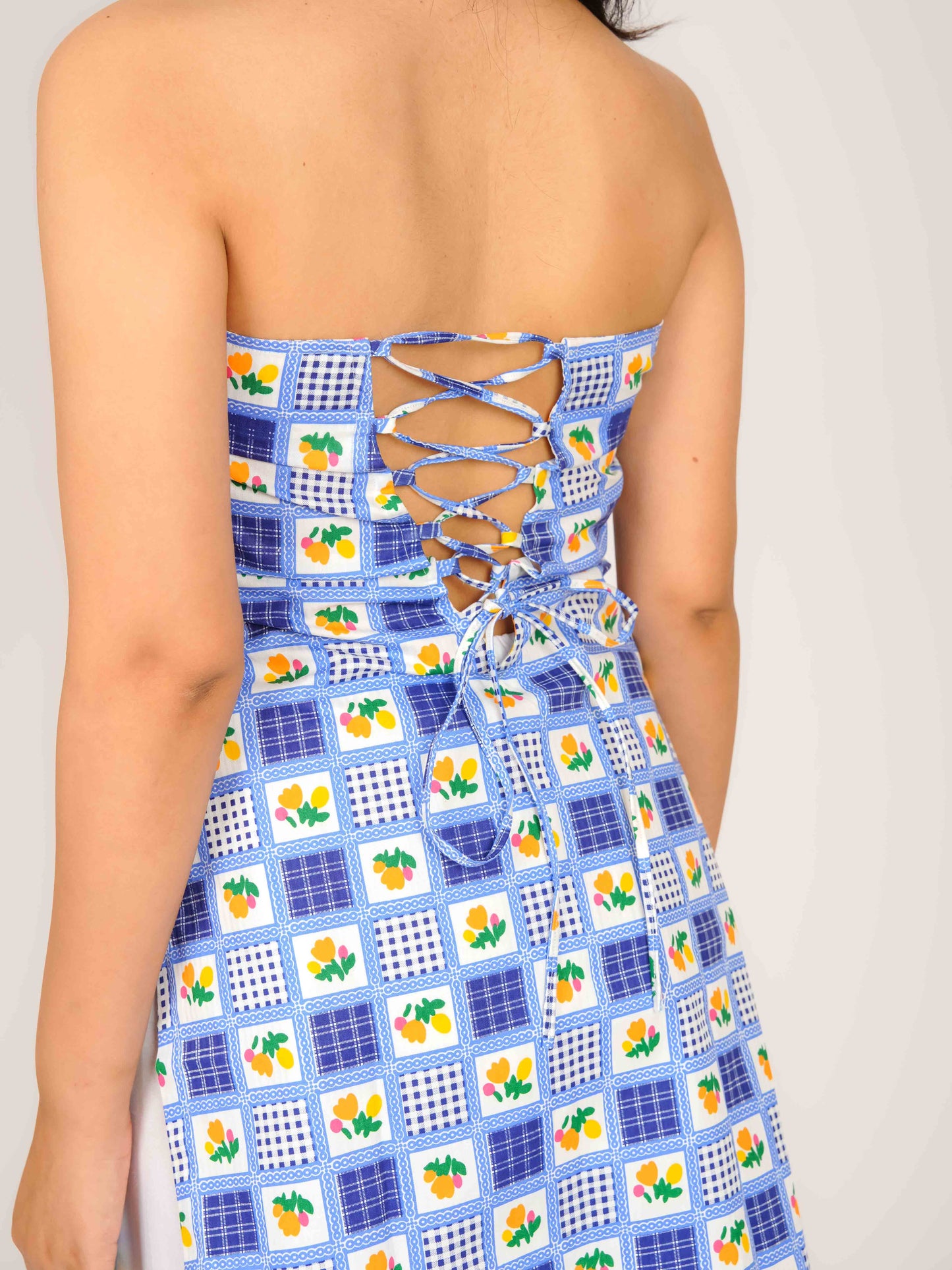 MONOMEE REEVA FLORAL PRINT GINGHAM TUBE KURTI