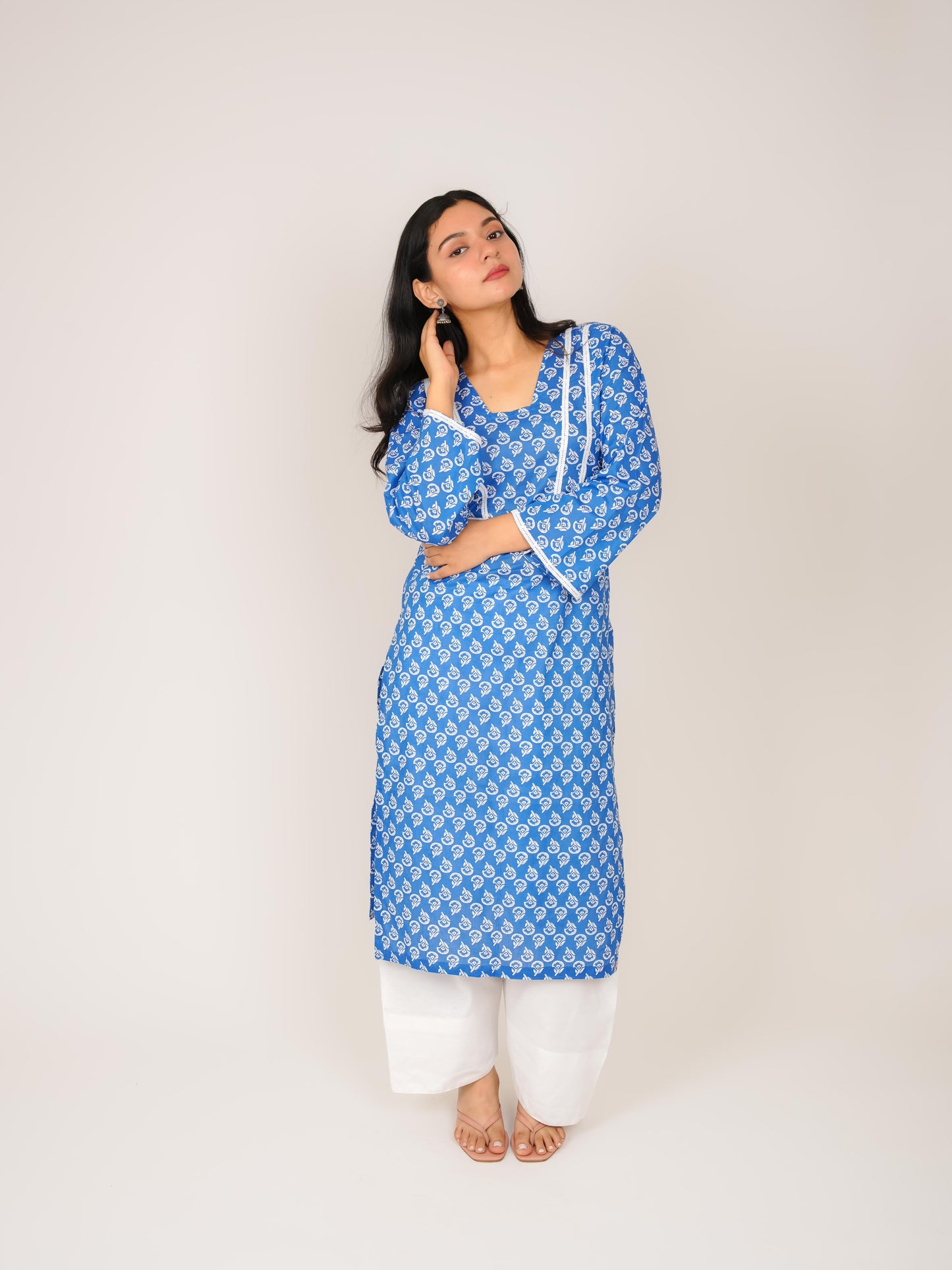 MONOMEE DIYA INDIGO BELL SLEEVE LACE KURTI