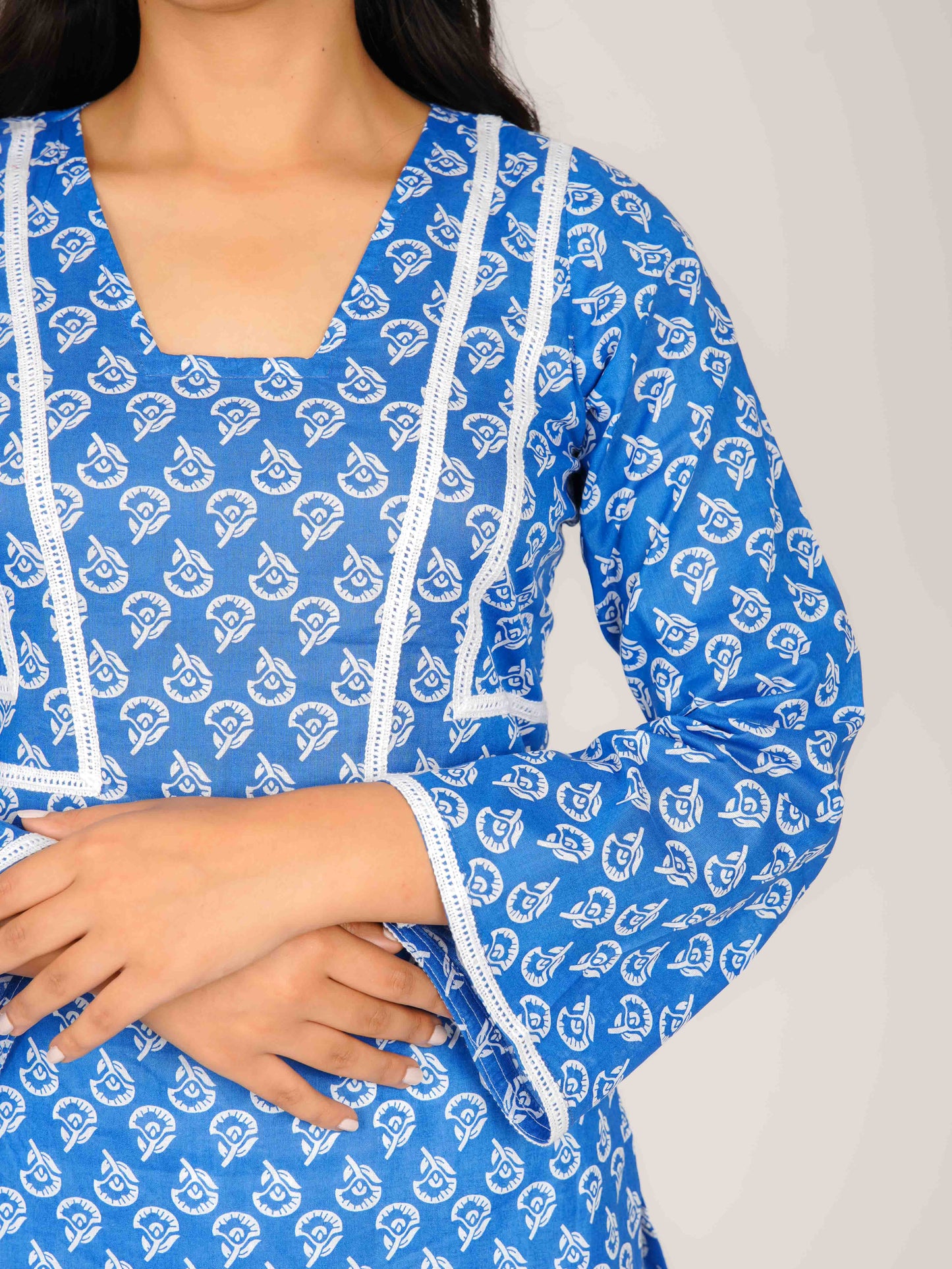 MONOMEE DIYA INDIGO BELL SLEEVE LACE KURTI