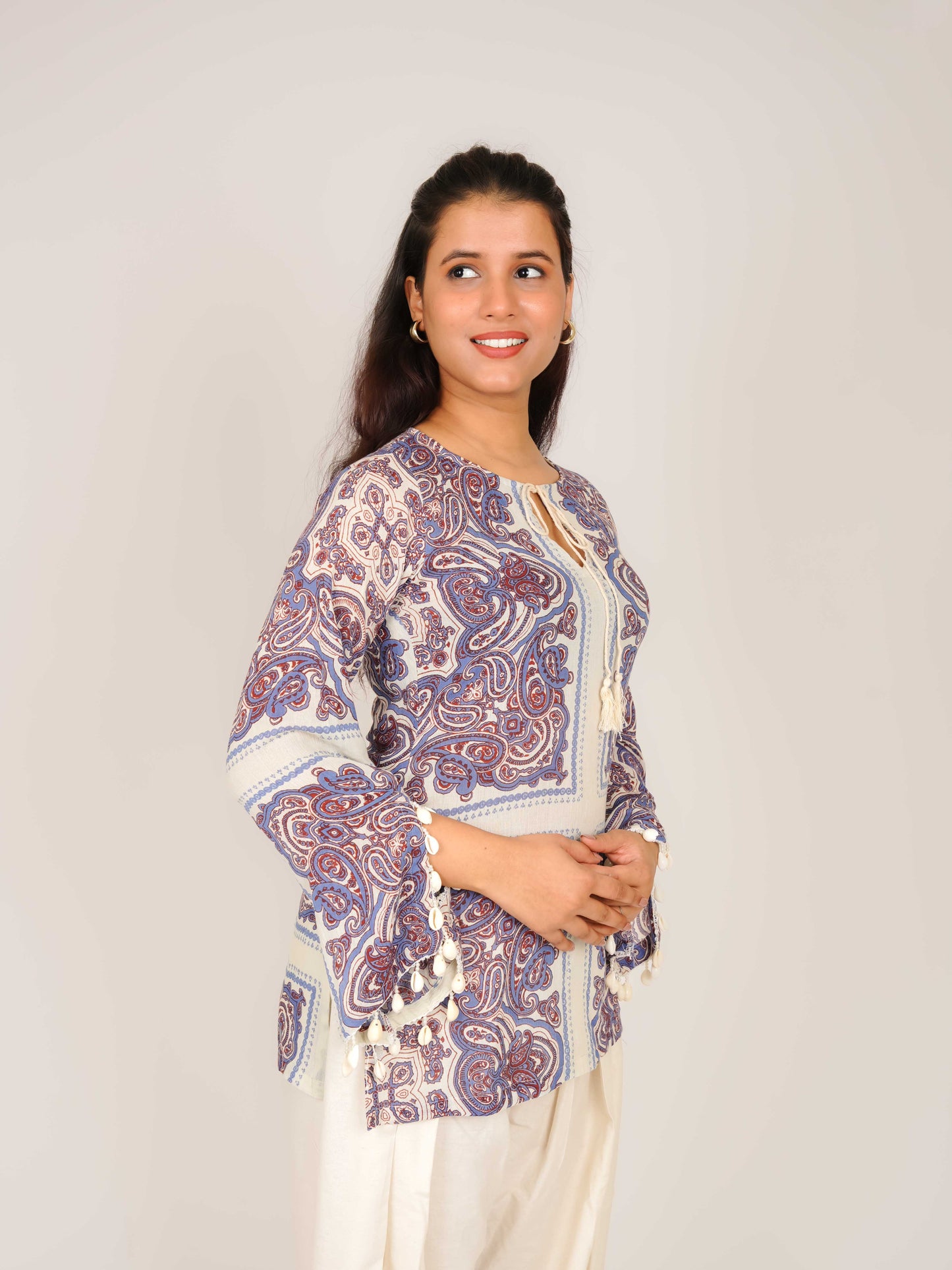 MONOMEE MAIRA BOHO BELL SLEEVE SHORT KURTI