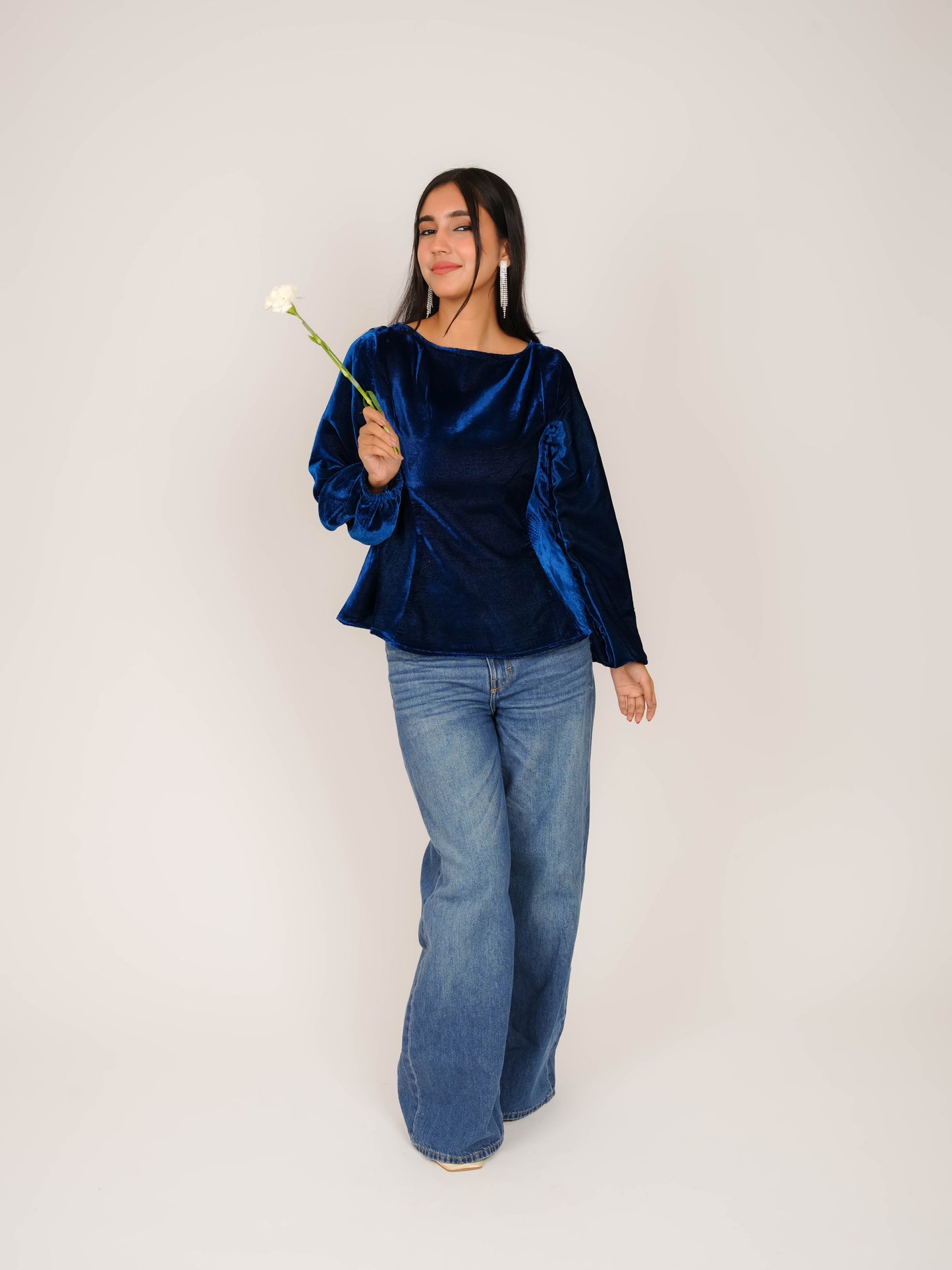 MONOMEE AGATHA BLUE VELVET TOP