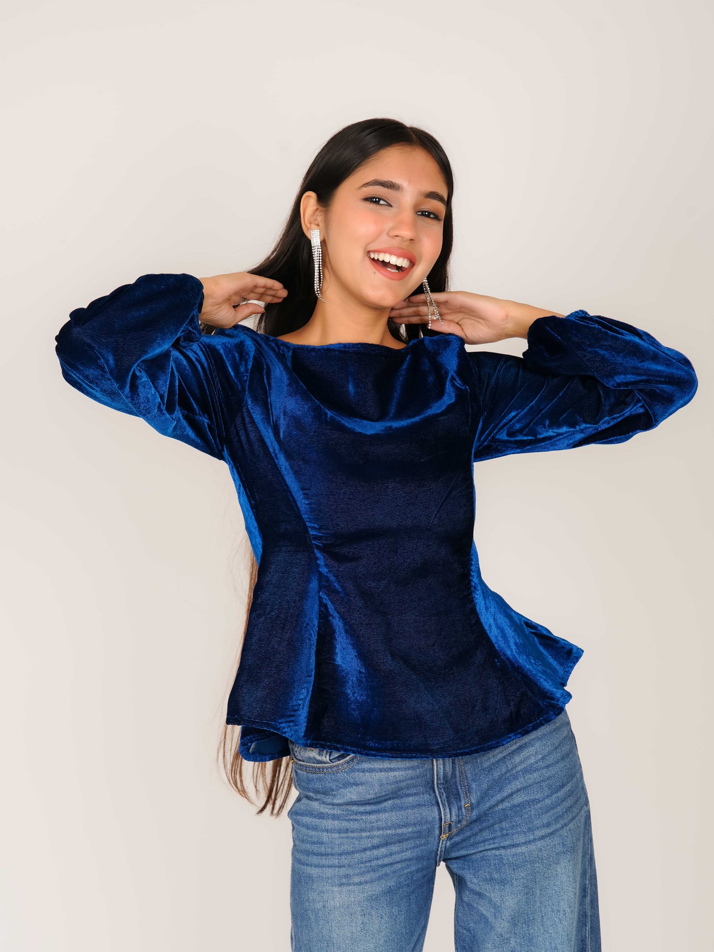 MONOMEE AGATHA BLUE VELVET TOP