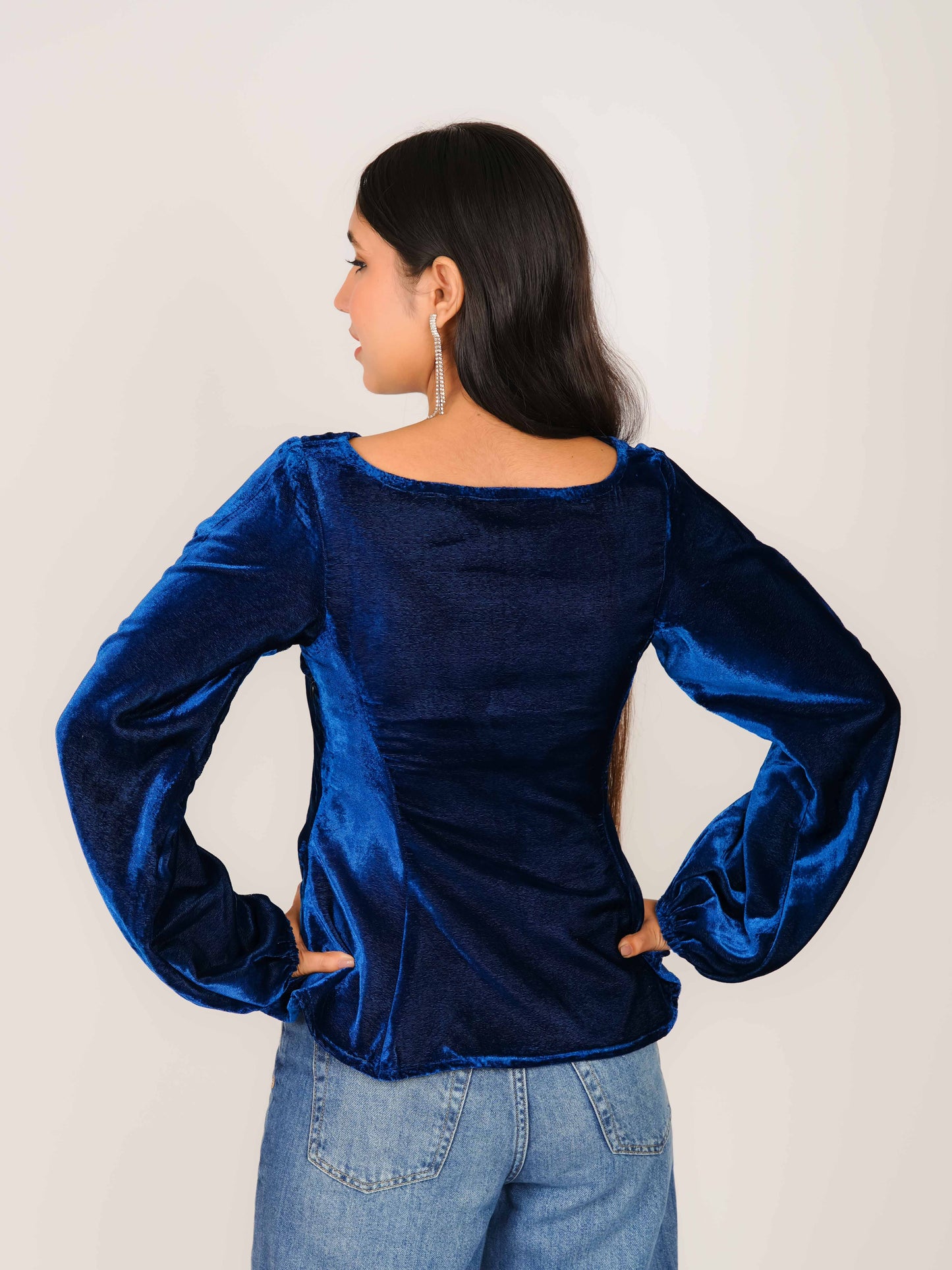 MONOMEE AGATHA BLUE VELVET TOP
