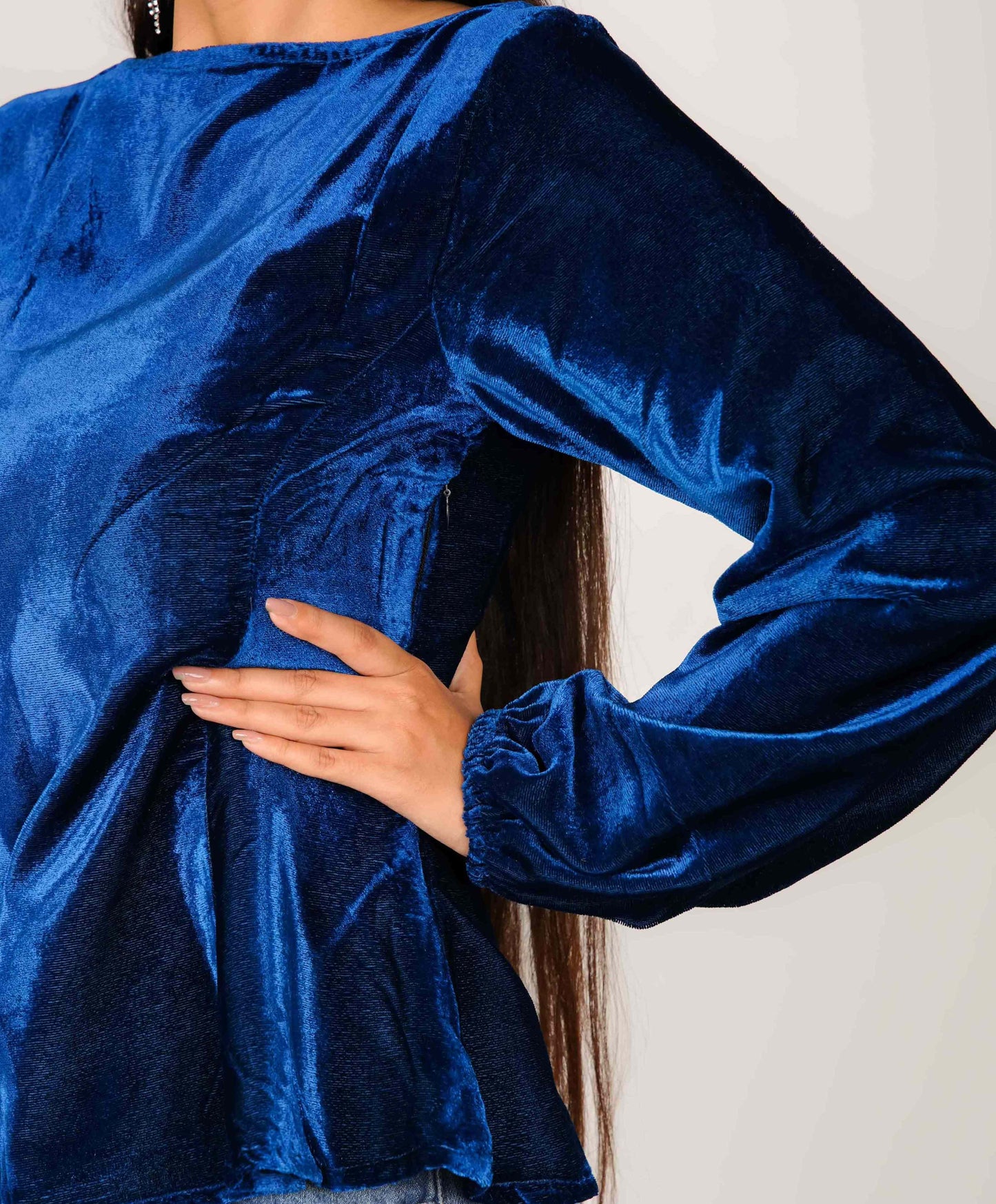 MONOMEE AGATHA BLUE VELVET TOP