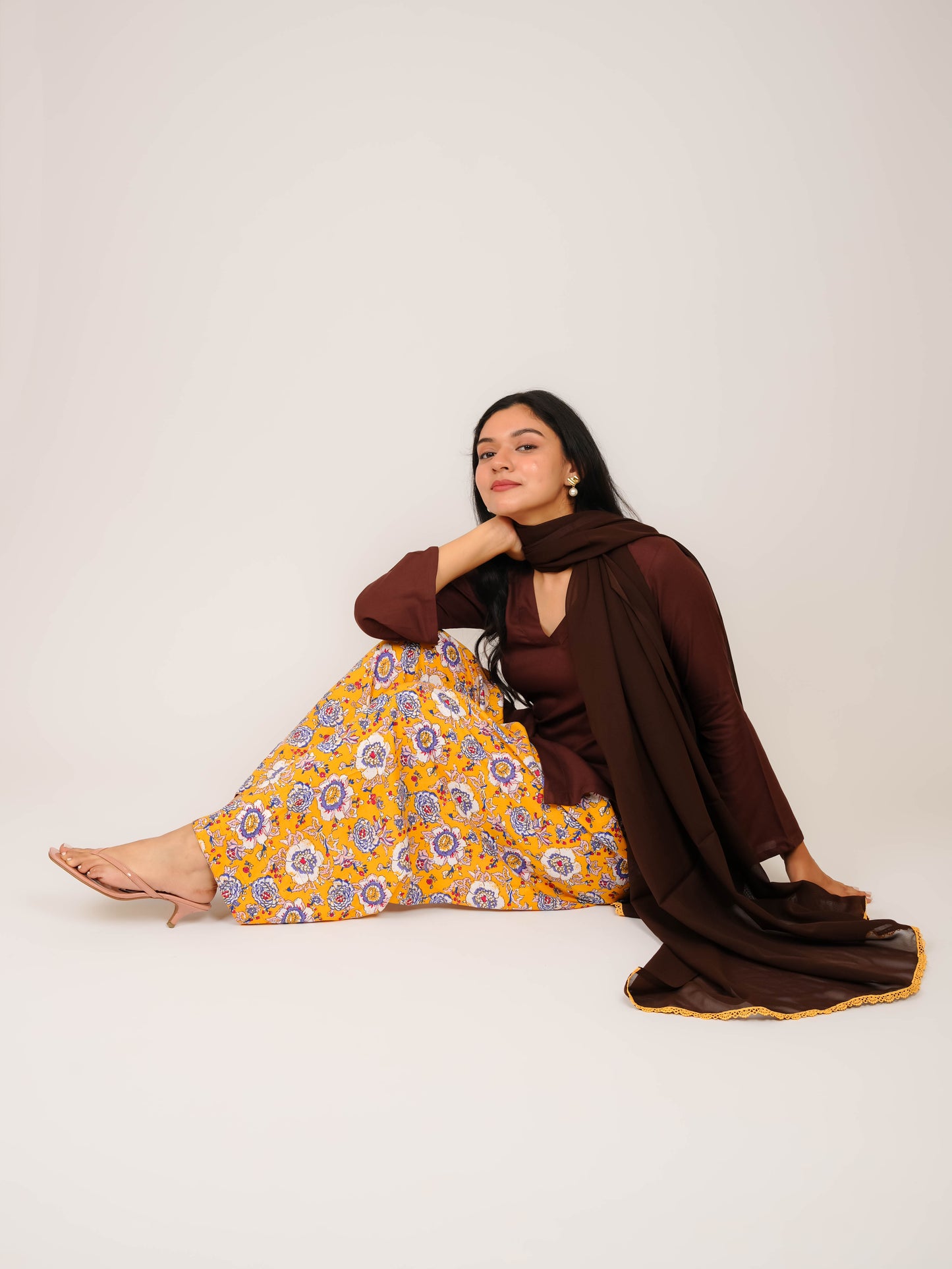 RIYAANSHI BROWN FARSHI SALWAR SUIT SET WITH DUPATTA