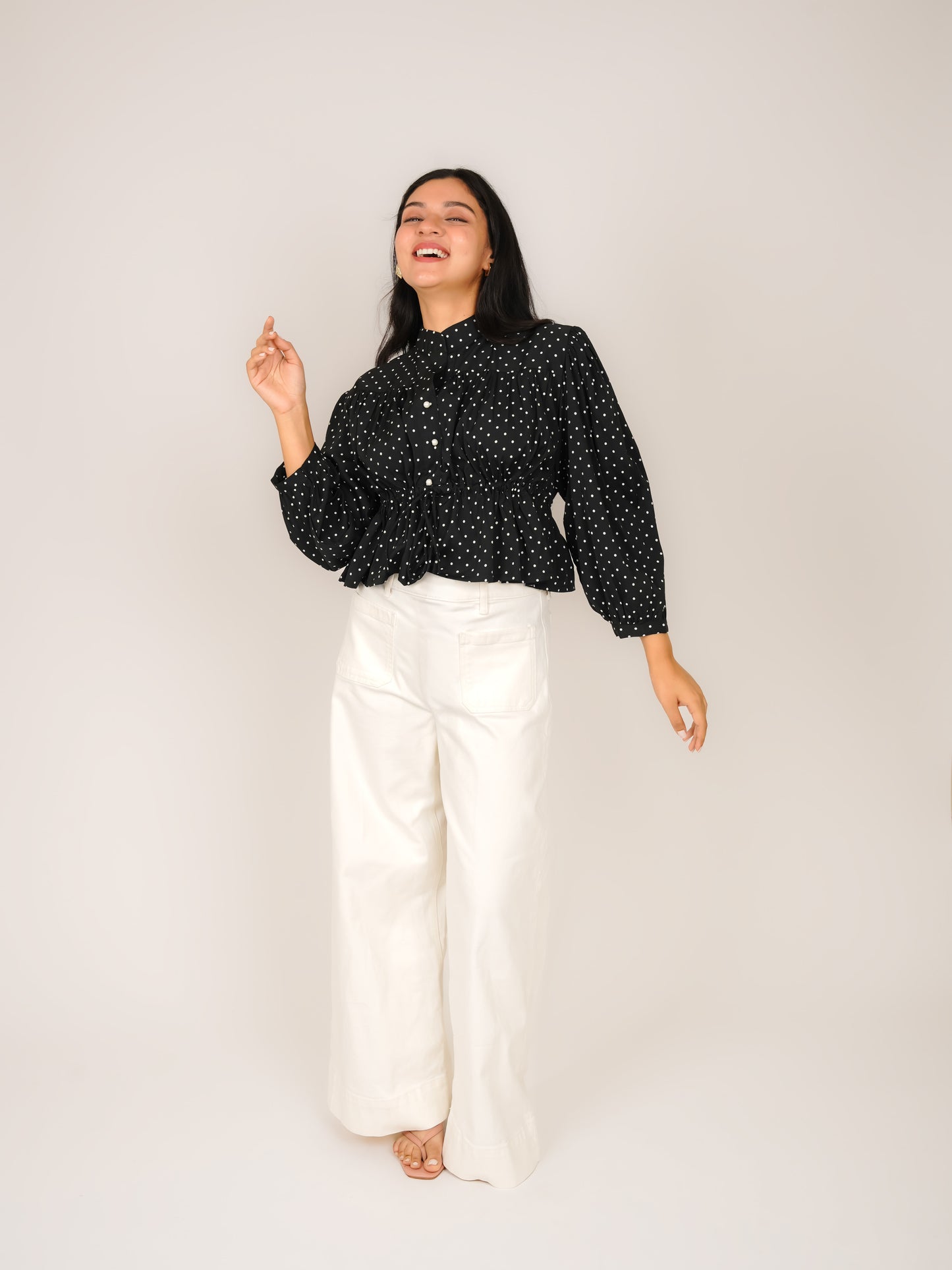 MONOMEE ADINA BLACK POLKA DOT CROP TOP