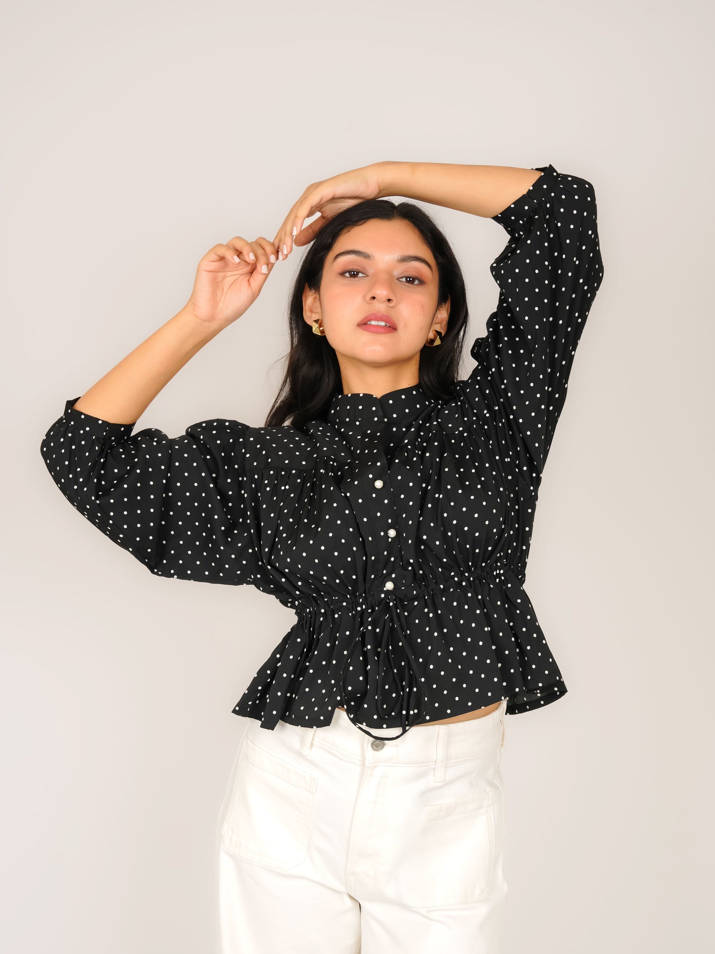 MONOMEE ADINA BLACK POLKA DOT CROP TOP