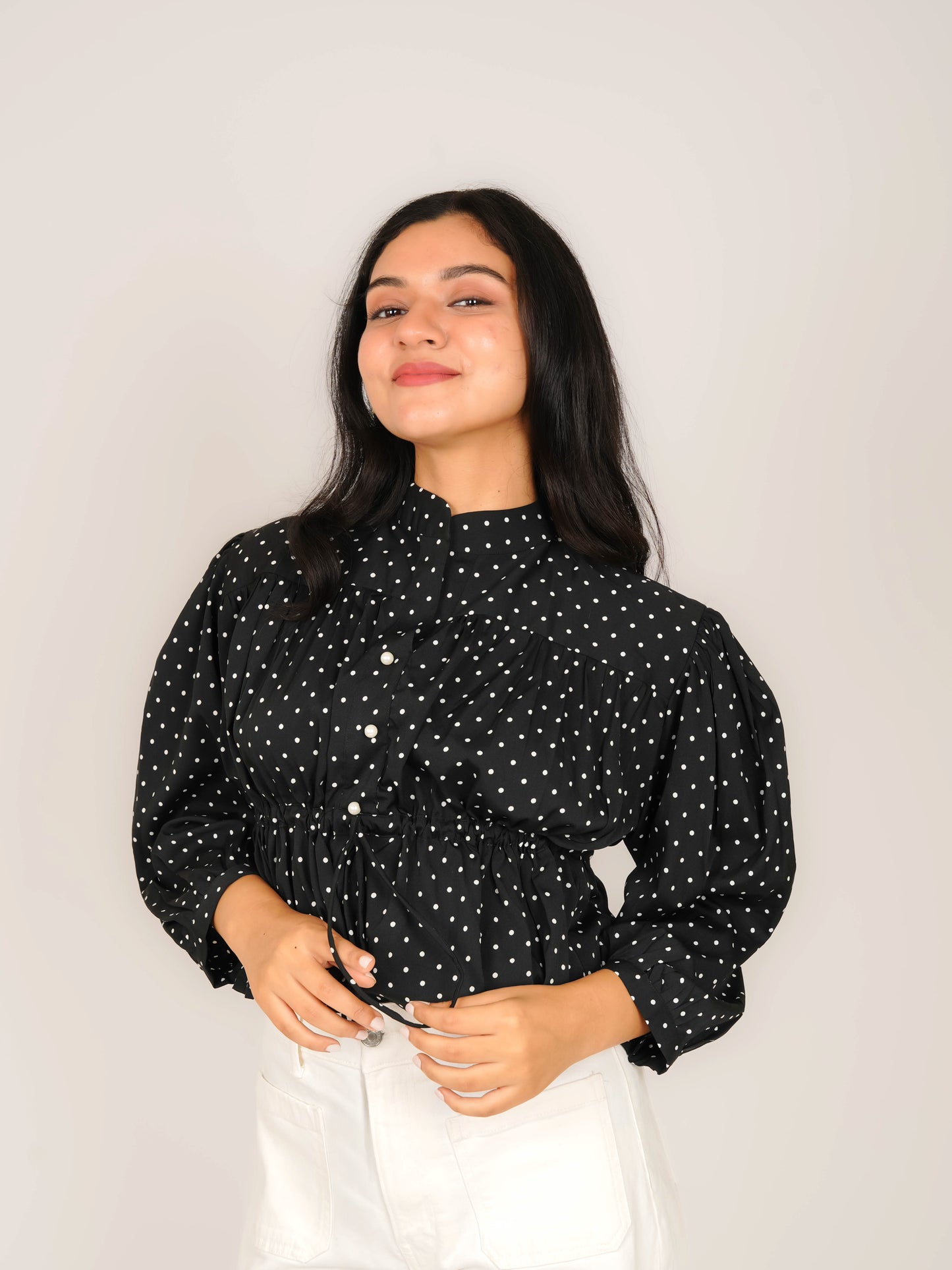 MONOMEE ADINA BLACK POLKA DOT CROP TOP