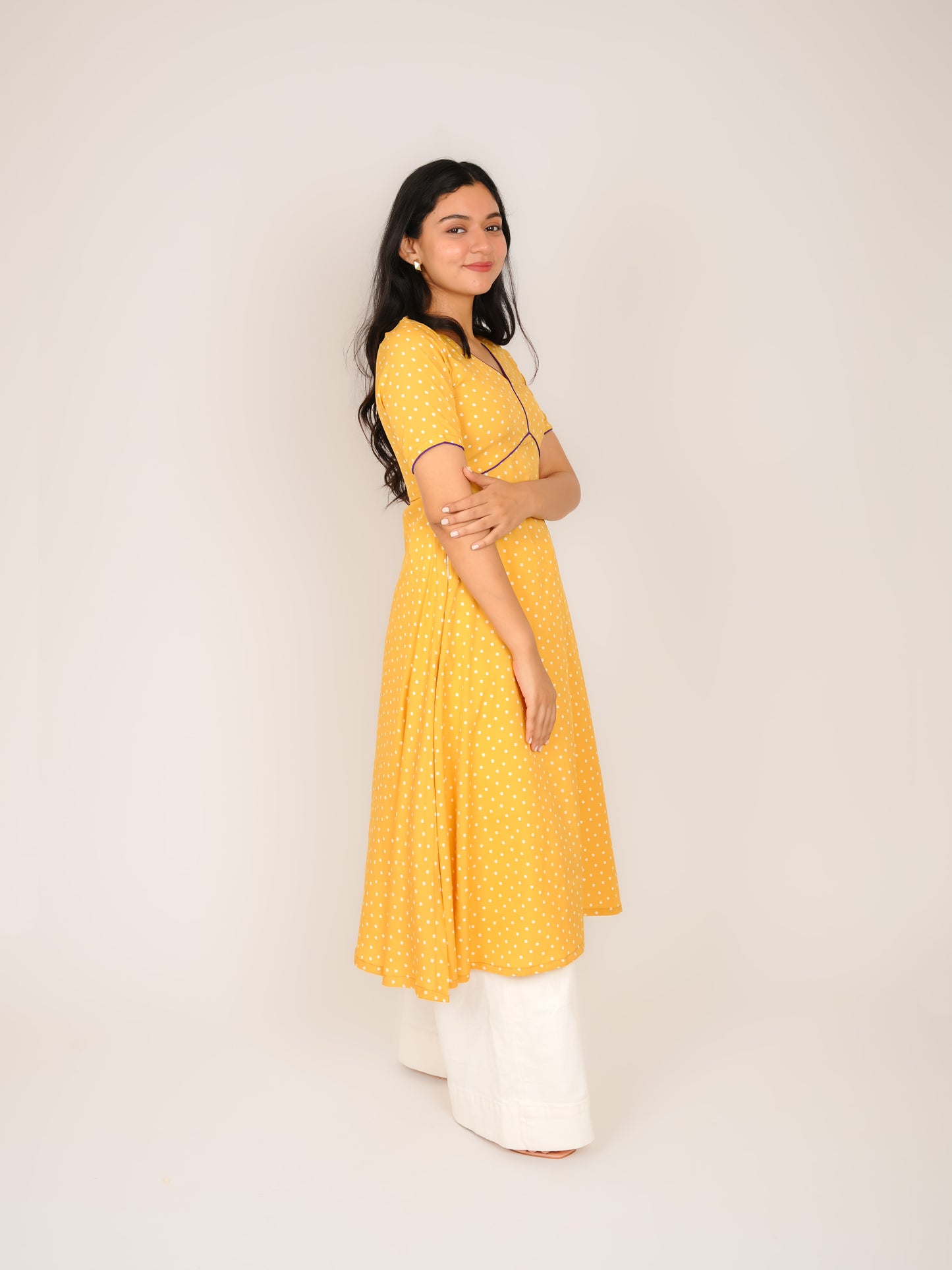 MONOMEE AISHA YELLOW POLKA DOT A-LINE KURTI