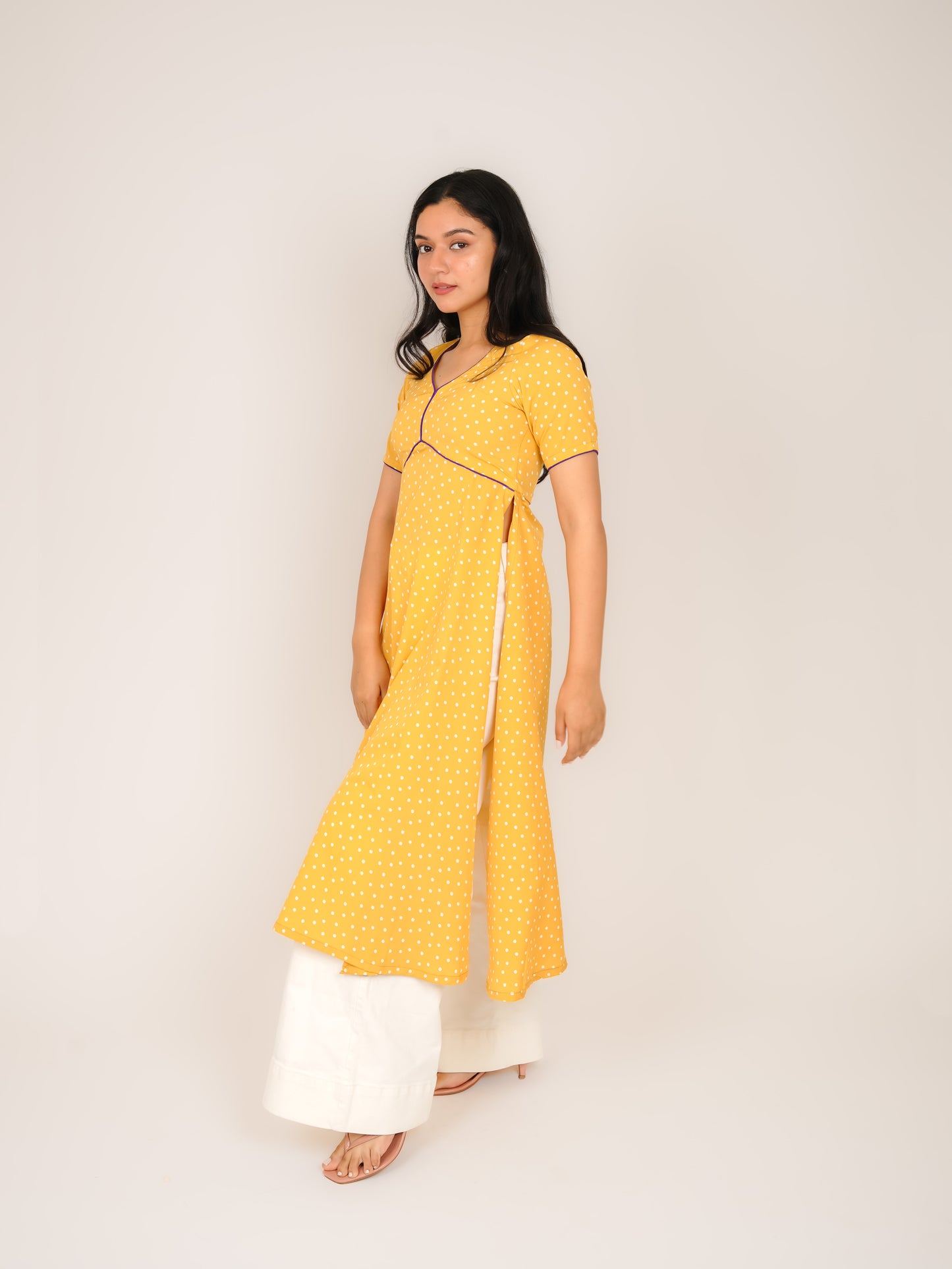 MONOMEE AISHA YELLOW POLKA DOT A-LINE KURTI