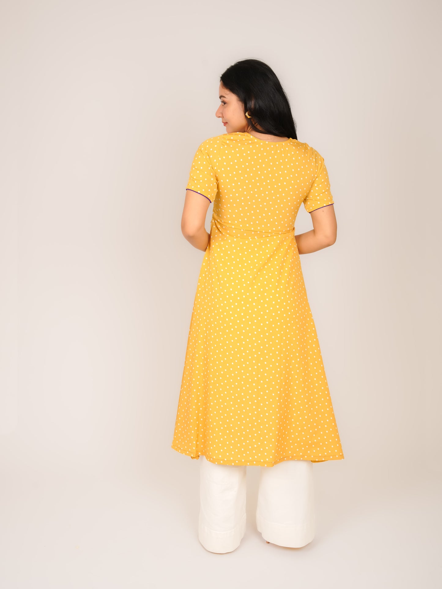 MONOMEE AISHA YELLOW POLKA DOT A-LINE KURTI