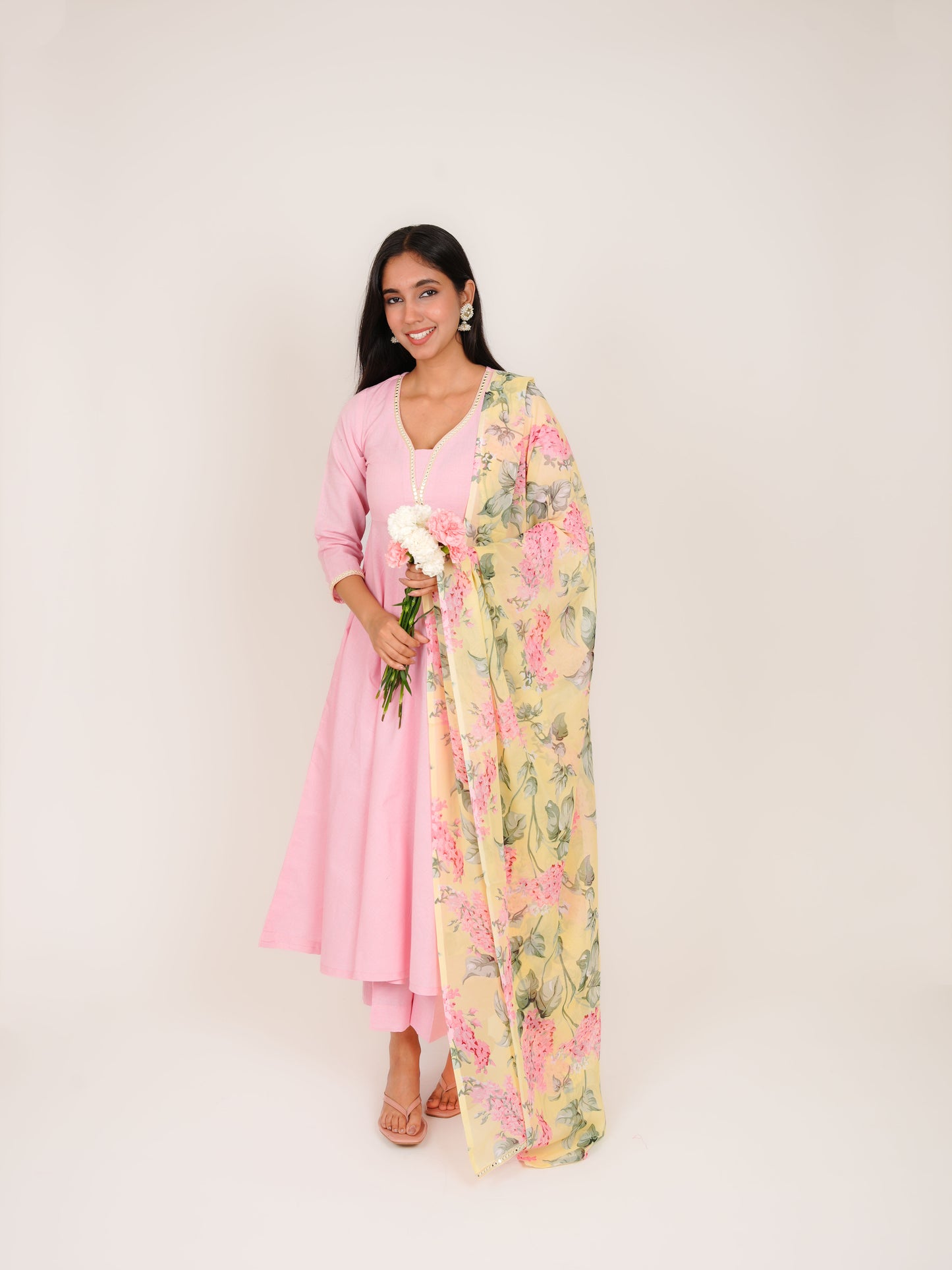 MISHKA PINK COTTON FLORAL SUIT SET WITH DUPATTA