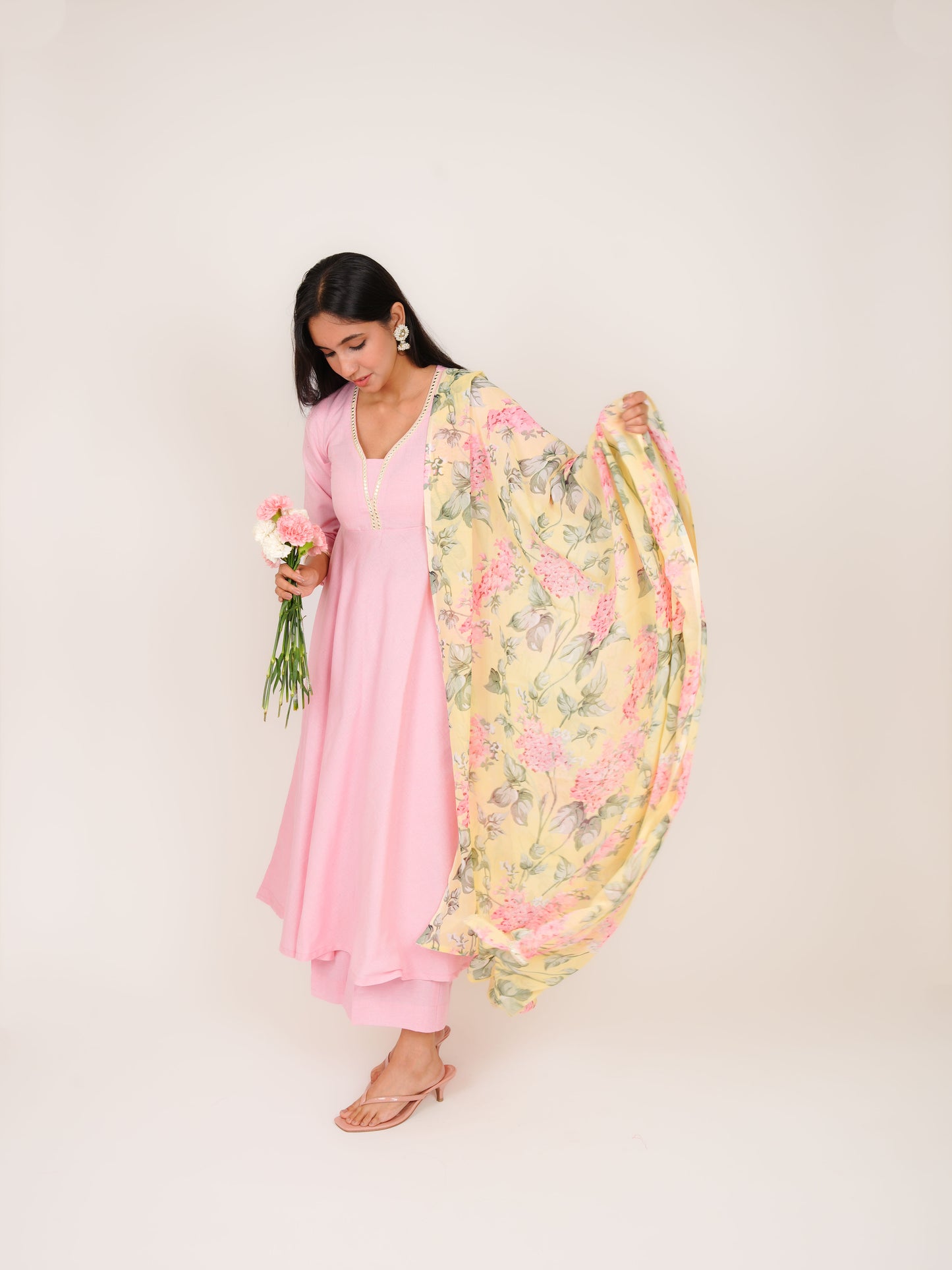 MISHKA PINK COTTON FLORAL SUIT SET WITH DUPATTA