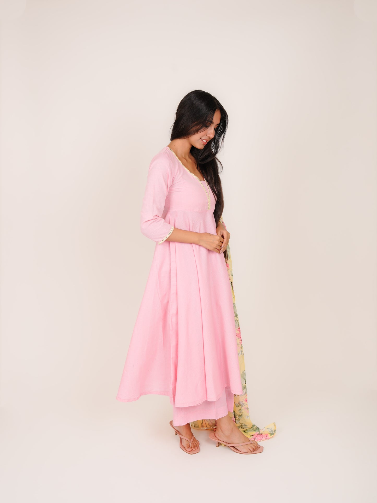 MISHKA PINK COTTON FLORAL SUIT SET WITH DUPATTA