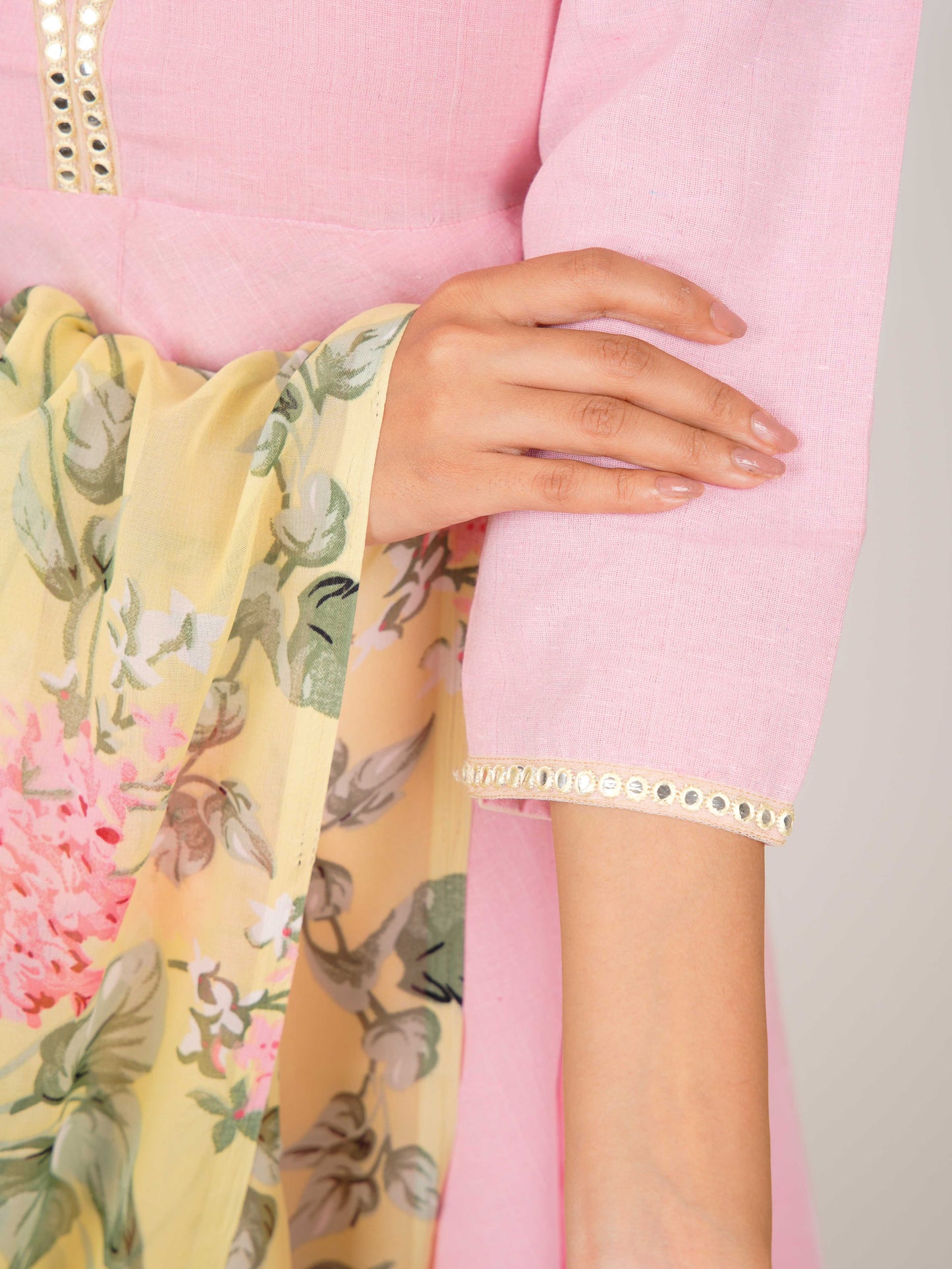 MISHKA PINK COTTON FLORAL SUIT SET WITH DUPATTA