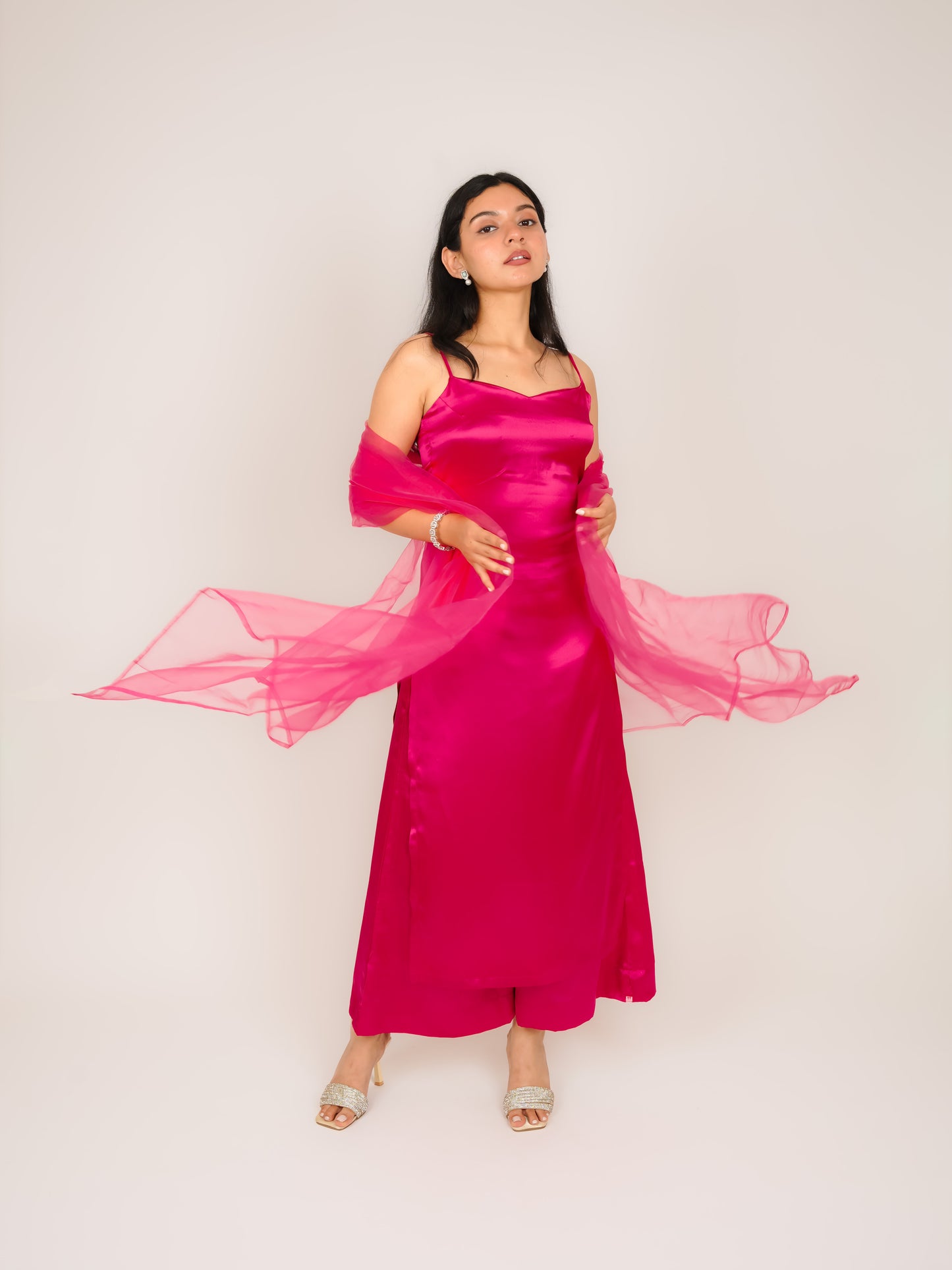 KIYANA MONOMEE PINK SATIN SUIT SET