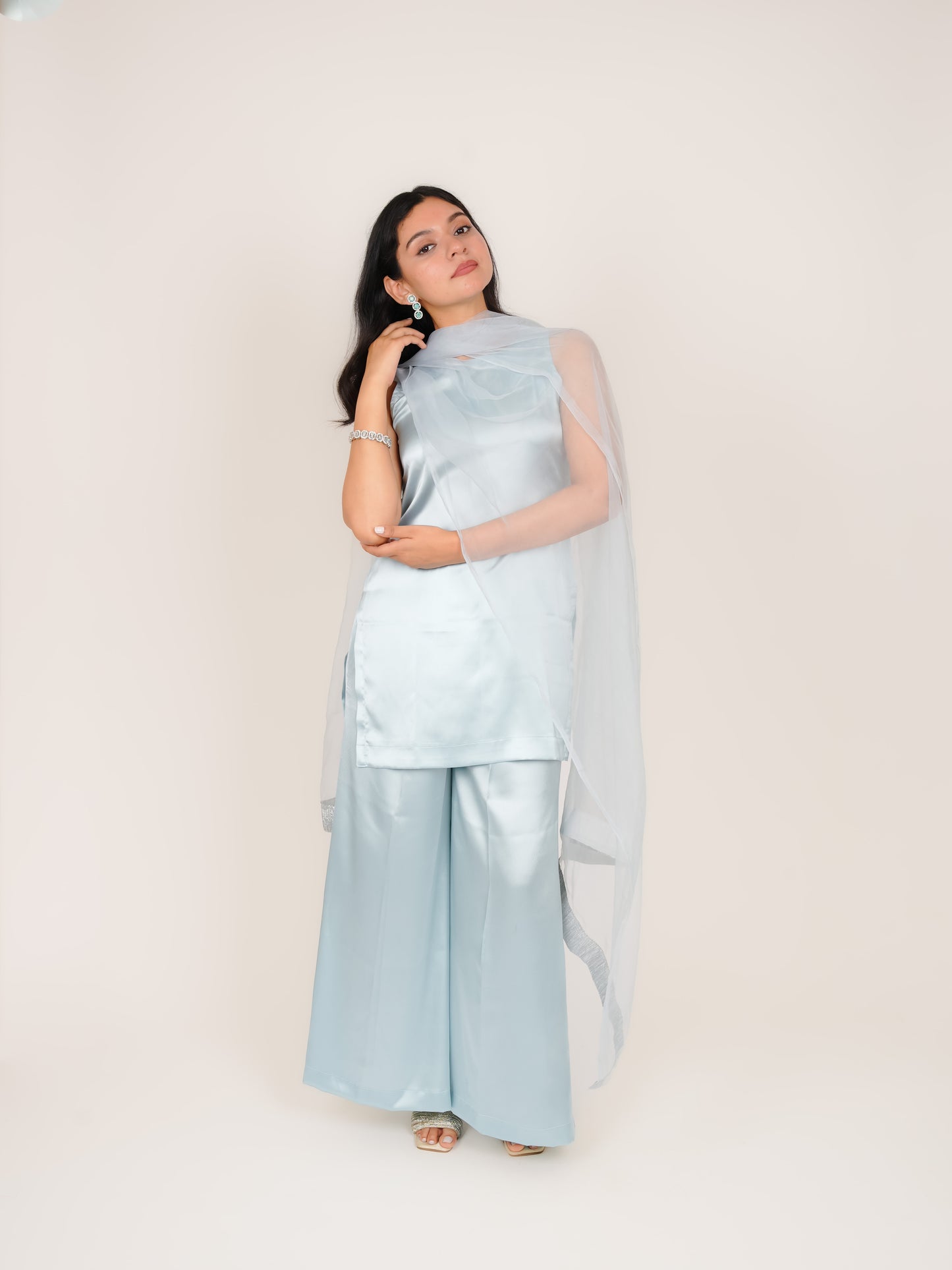 TAVISHA BLUE SATIN SHORT KURTI WITH PALAZZO & DUPATTA
