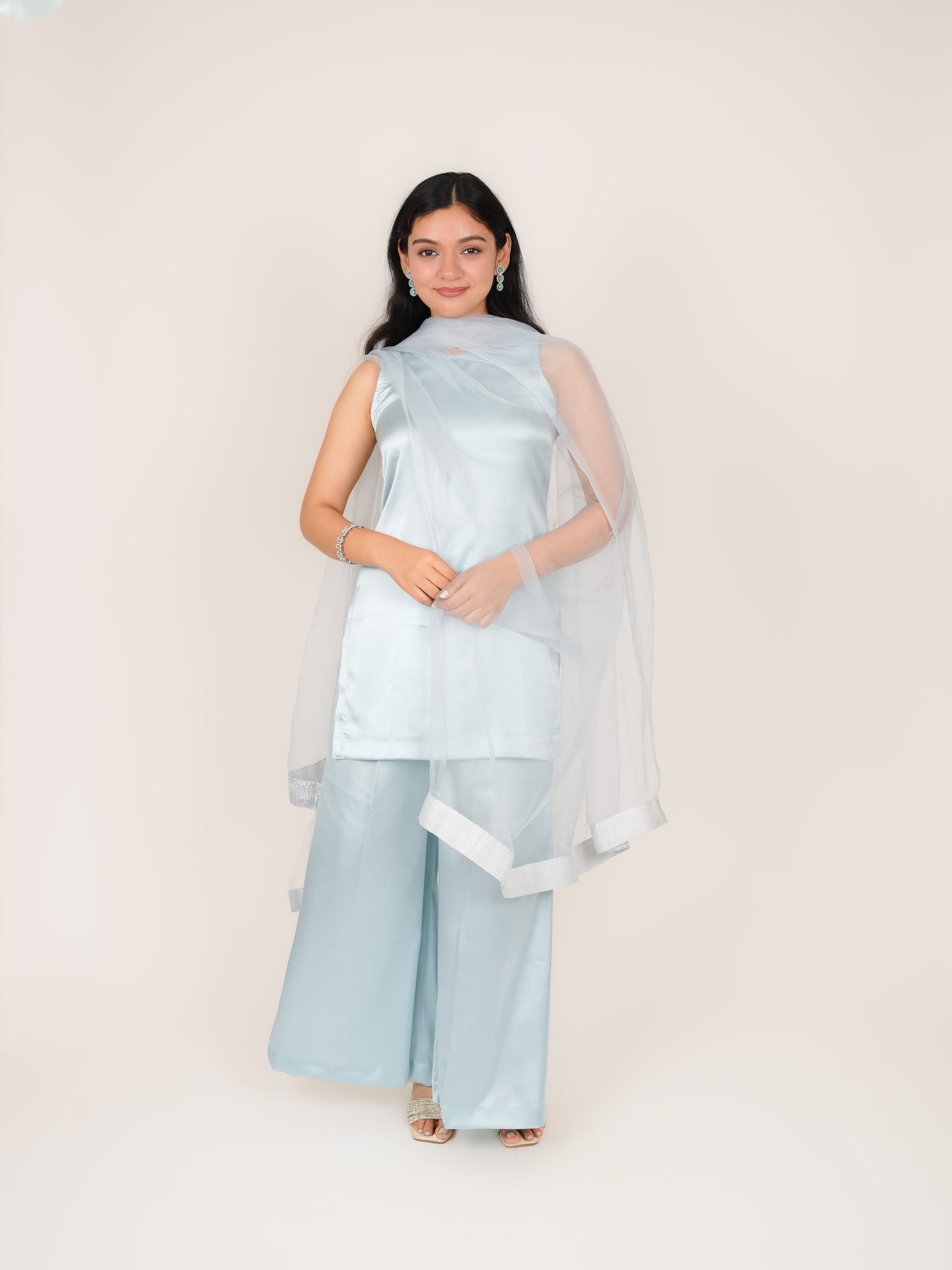 TAVISHA BLUE SATIN SHORT KURTI WITH PALAZZO & DUPATTA