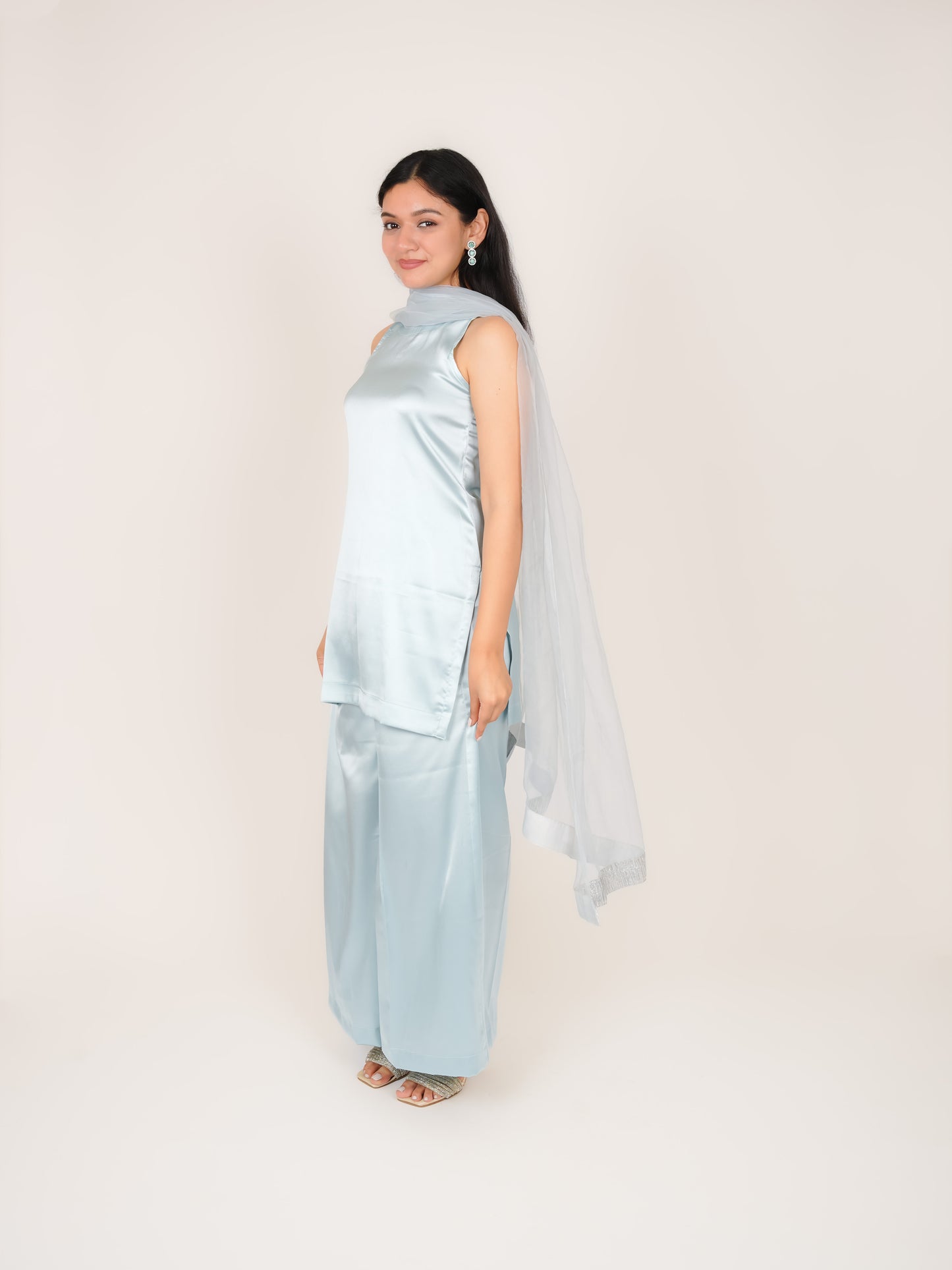 TAVISHA BLUE SATIN SHORT KURTI WITH PALAZZO & DUPATTA