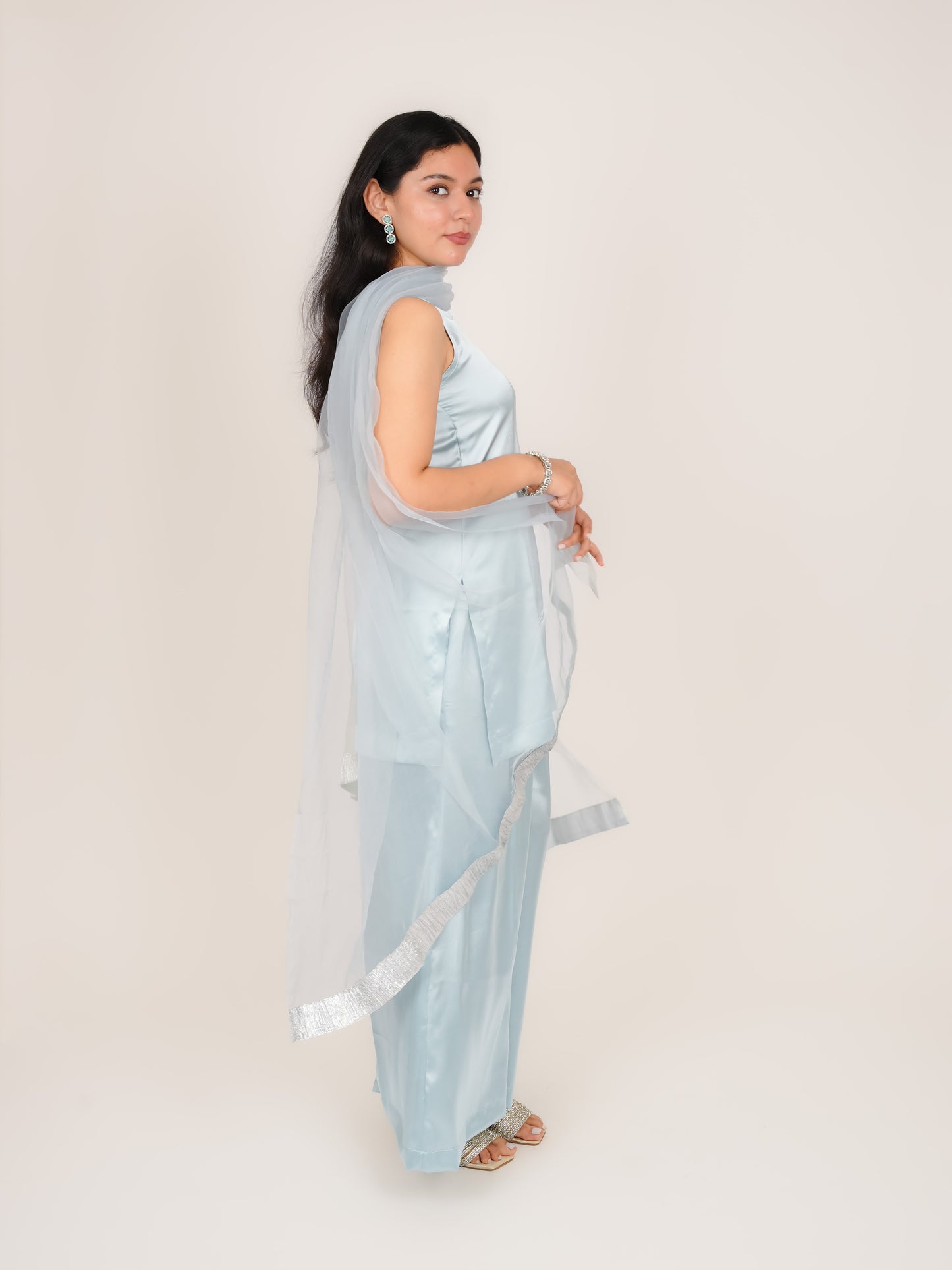 TAVISHA BLUE SATIN SHORT KURTI WITH PALAZZO & DUPATTA