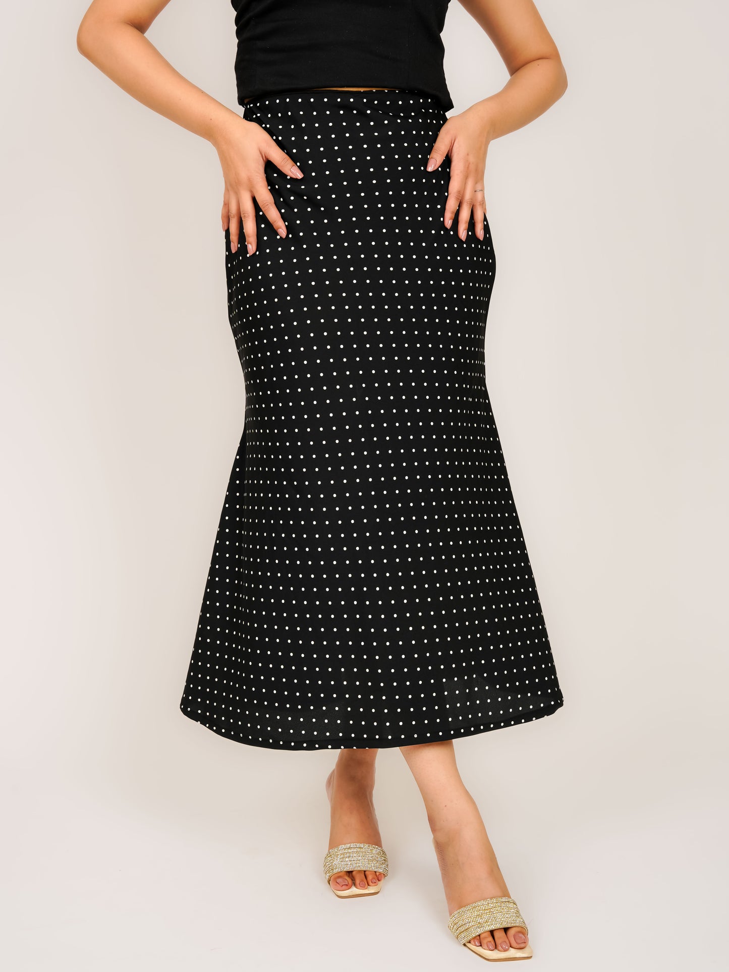 MONOMEE AZIZA BLACK POLKA DOT A-LINE SKIRT