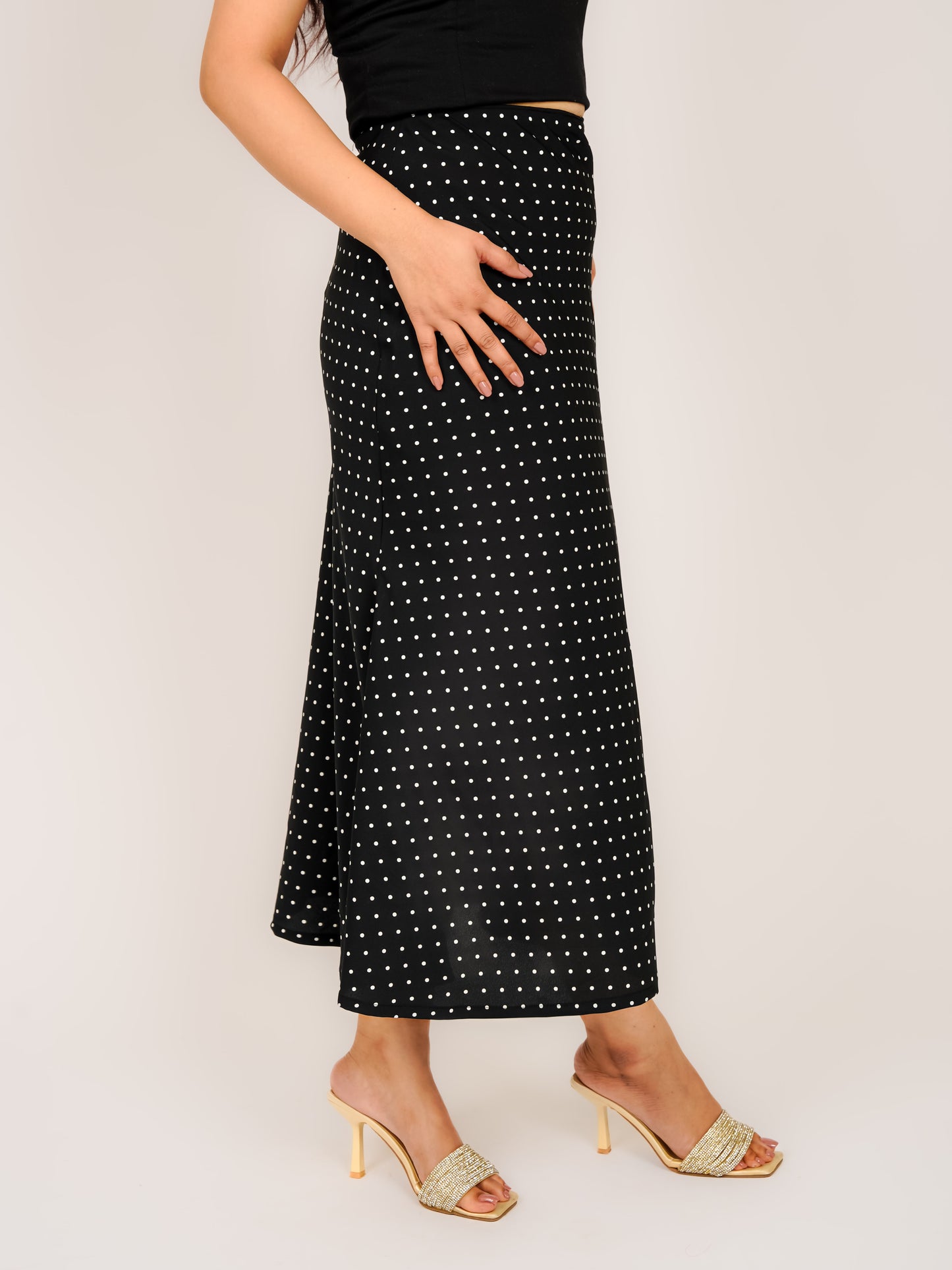 MONOMEE AZIZA BLACK POLKA DOT A-LINE SKIRT