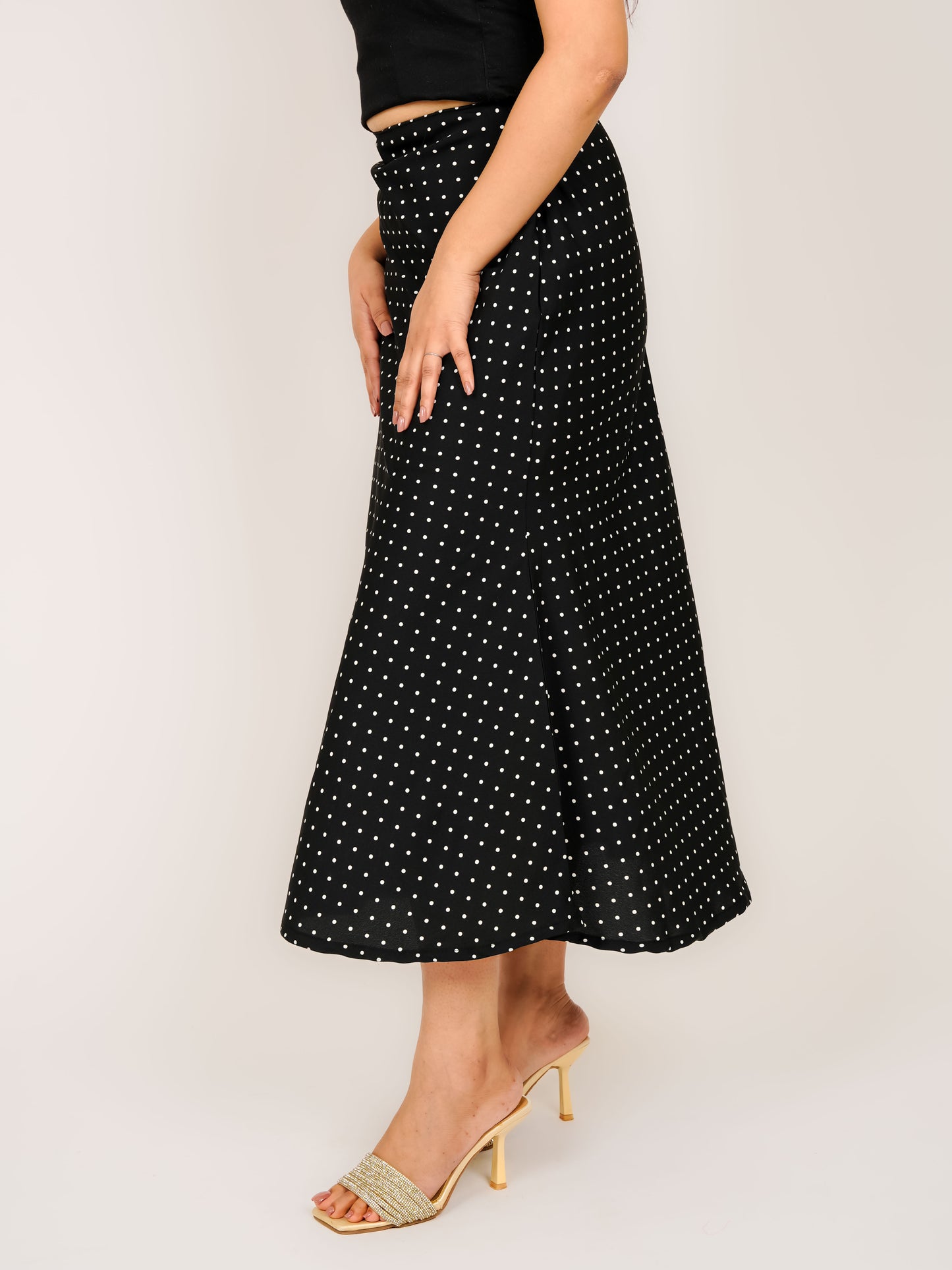 MONOMEE AZIZA BLACK POLKA DOT A-LINE SKIRT