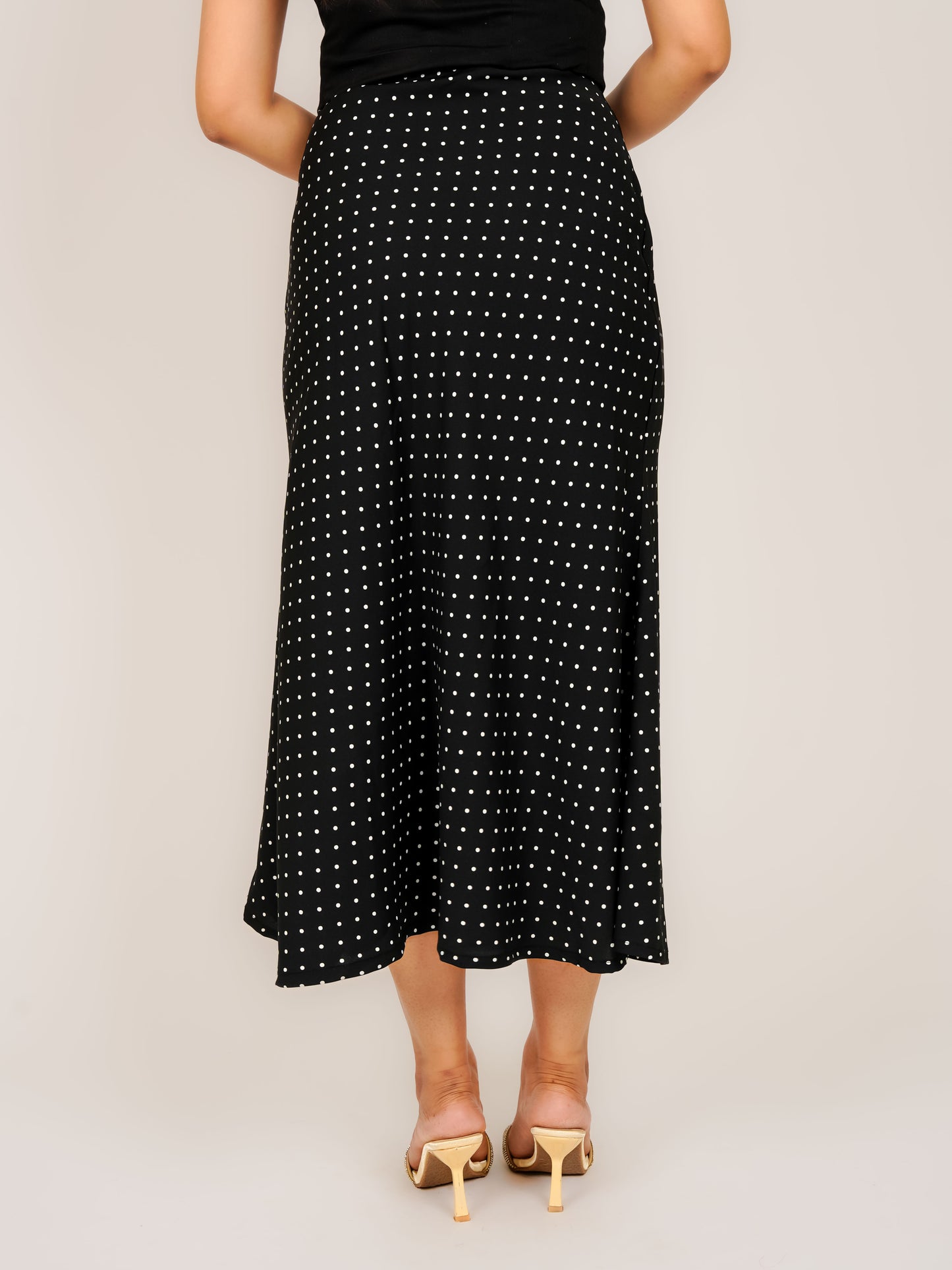 MONOMEE AZIZA BLACK POLKA DOT A-LINE SKIRT