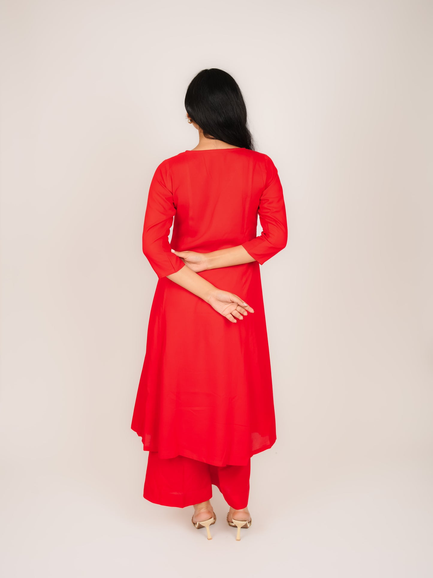 AARADHYA RED RAYON KURTA WITH PALAZZOS