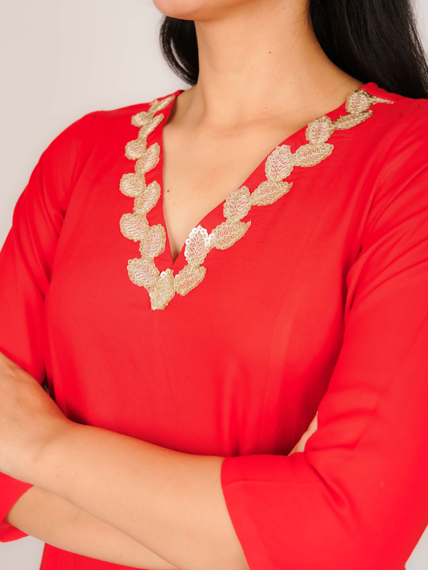 AARADHYA RED RAYON KURTA WITH PALAZZOS