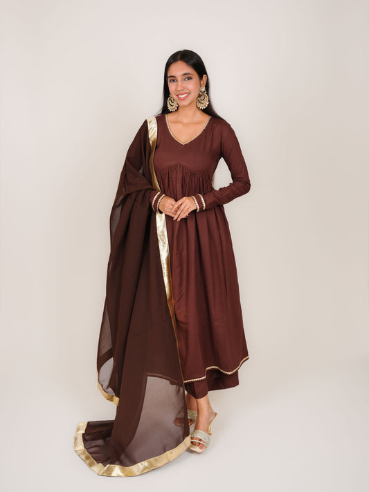 KEYARA BROWN RAYON NAYRA CUT KURTA SET WITH DUPATTA