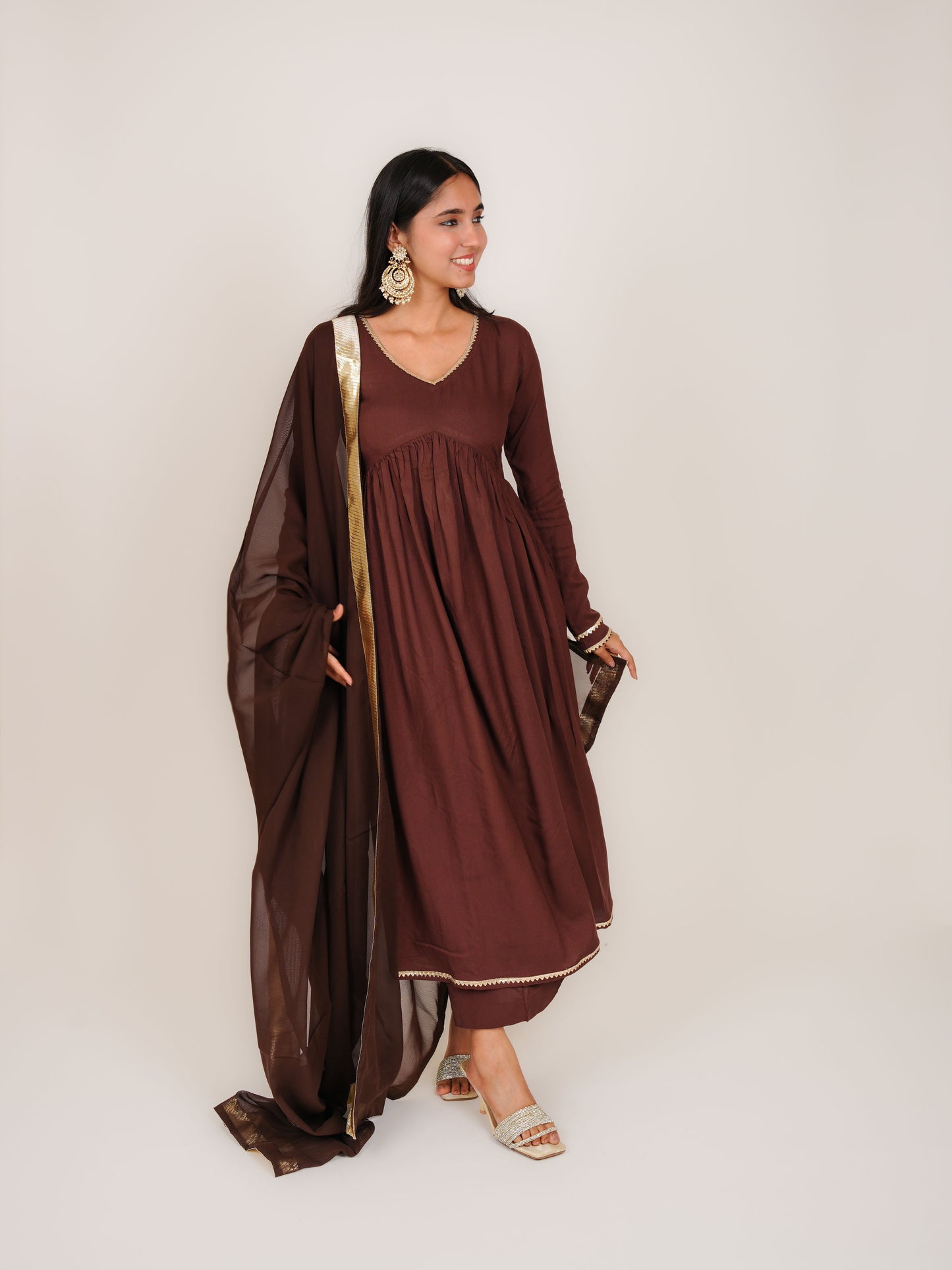 KEYARA BROWN RAYON NAYRA CUT KURTA SET WITH DUPATTA