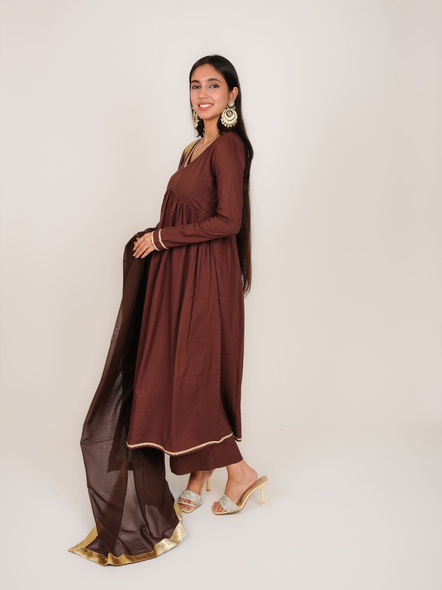 KEYARA BROWN RAYON NAYRA CUT KURTA SET WITH DUPATTA