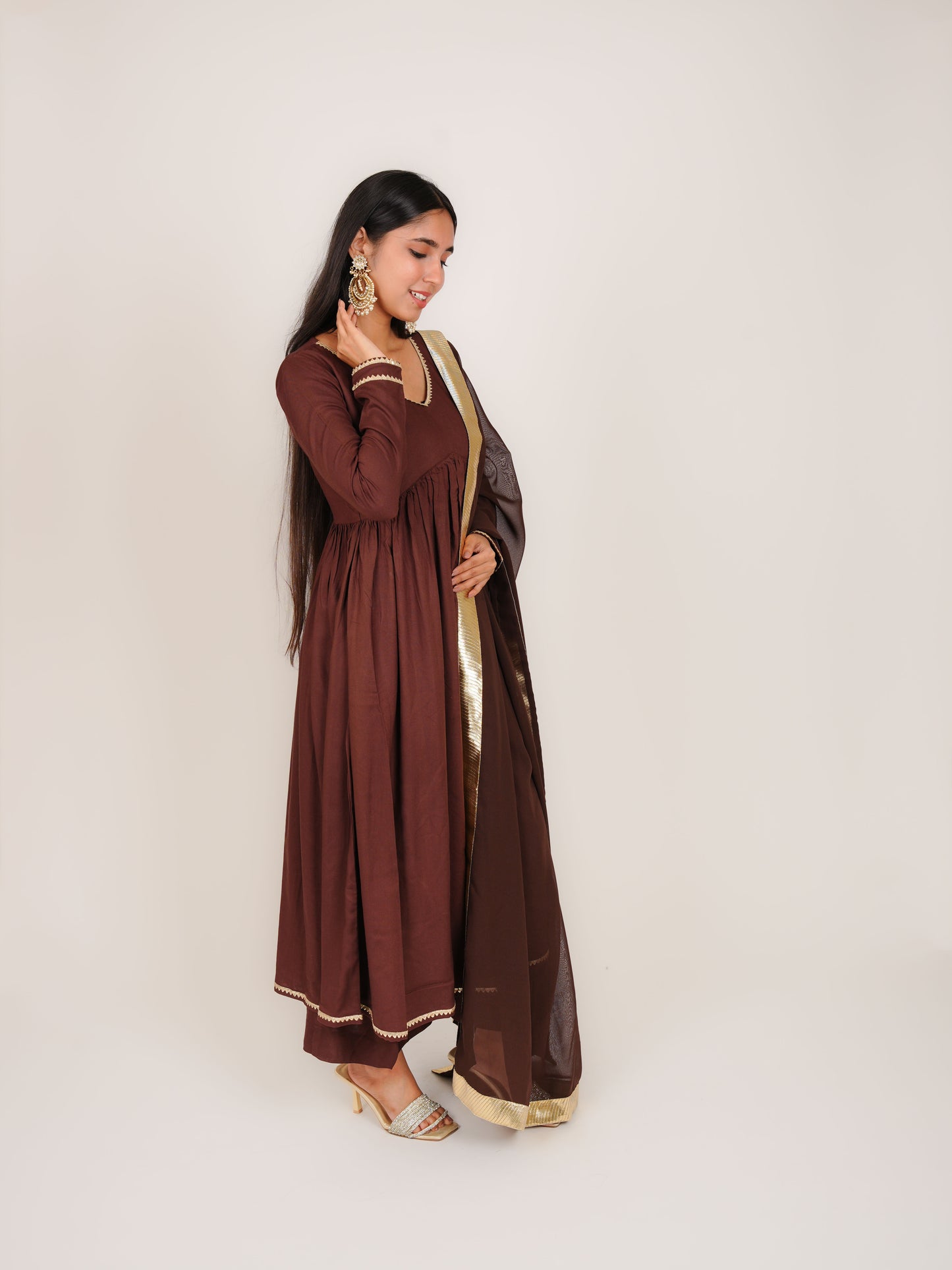 KEYARA BROWN RAYON NAYRA CUT KURTA SET WITH DUPATTA