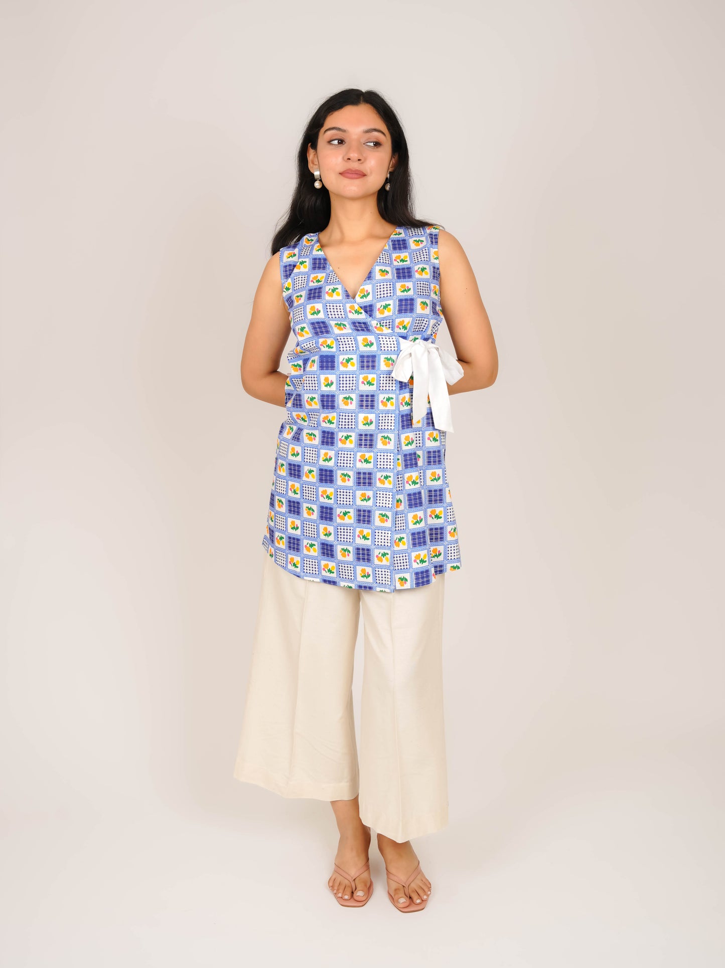 MONOMEE PETRA GINGHAM WRAP TOP