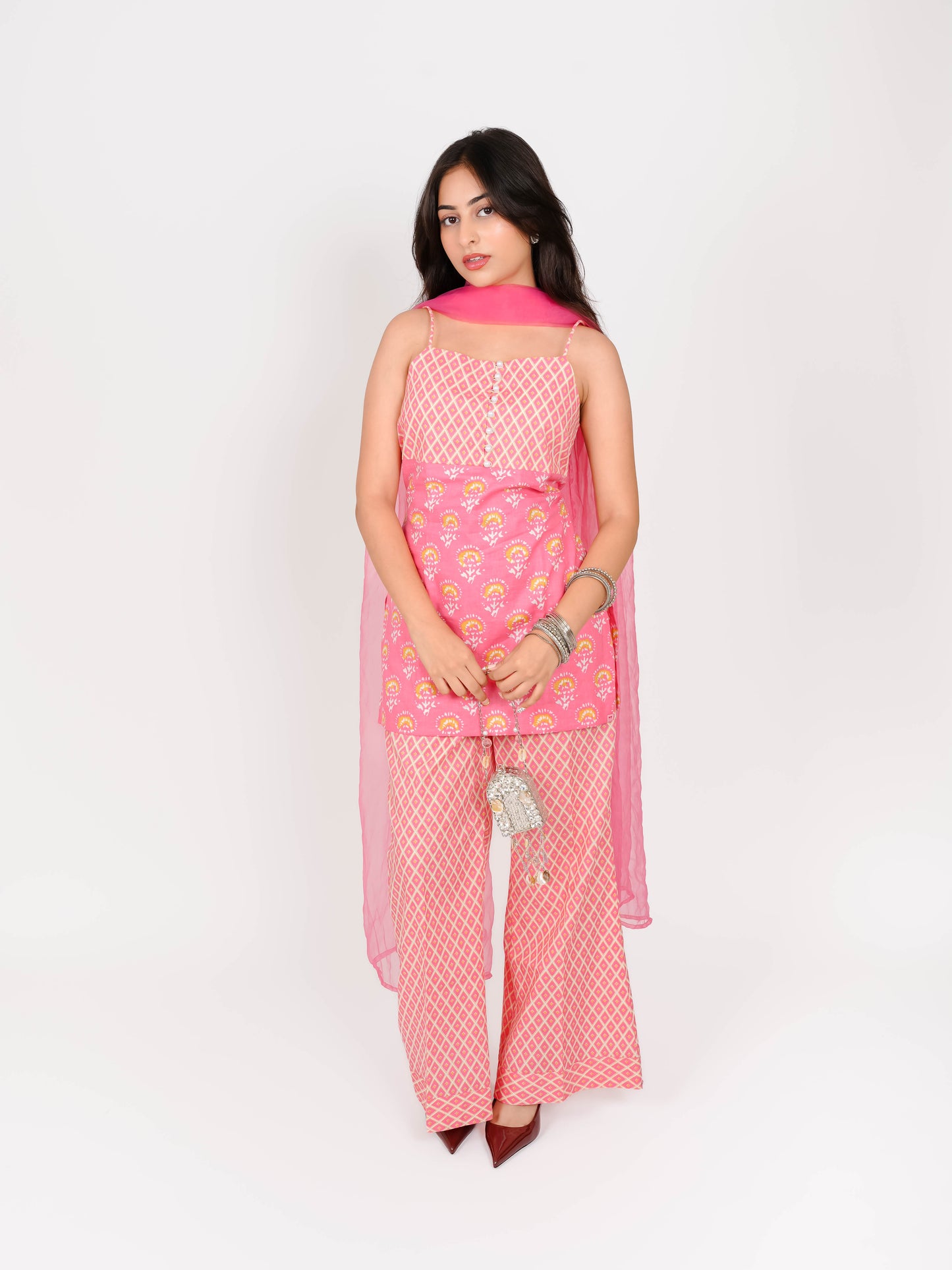 MONOMEE VAITASHI PURE COTTON SHORT KURTI WITH PALAZZOS & WITH DUPATTA