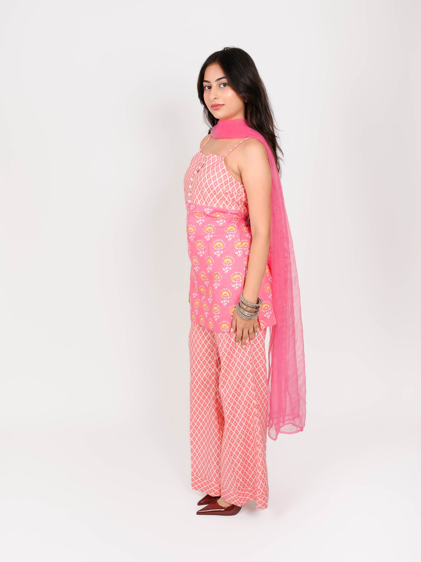 MONOMEE VAITASHI PURE COTTON SHORT KURTI WITH PALAZZOS & WITH DUPATTA