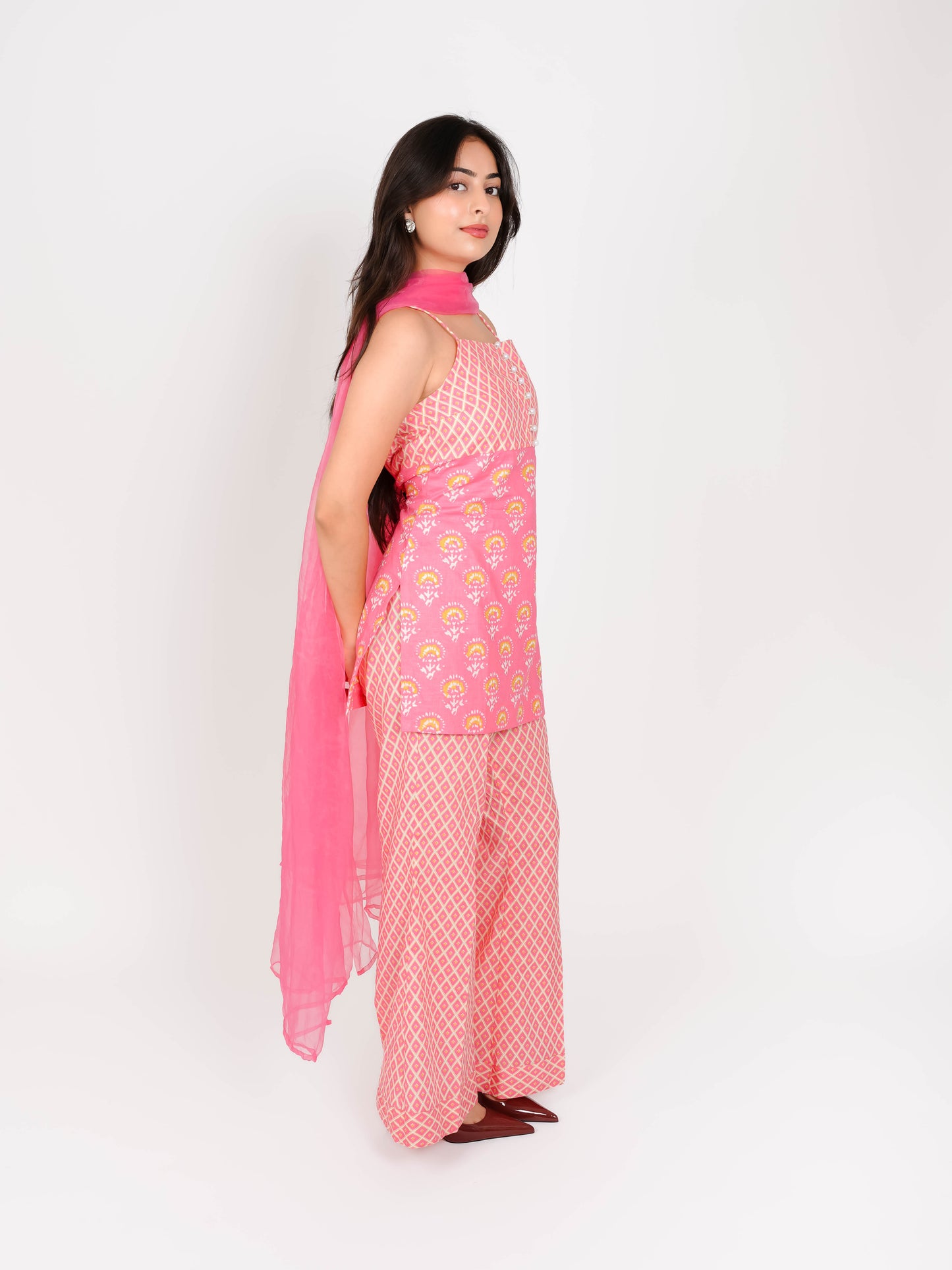 MONOMEE VAITASHI PURE COTTON SHORT KURTI WITH PALAZZOS & WITH DUPATTA