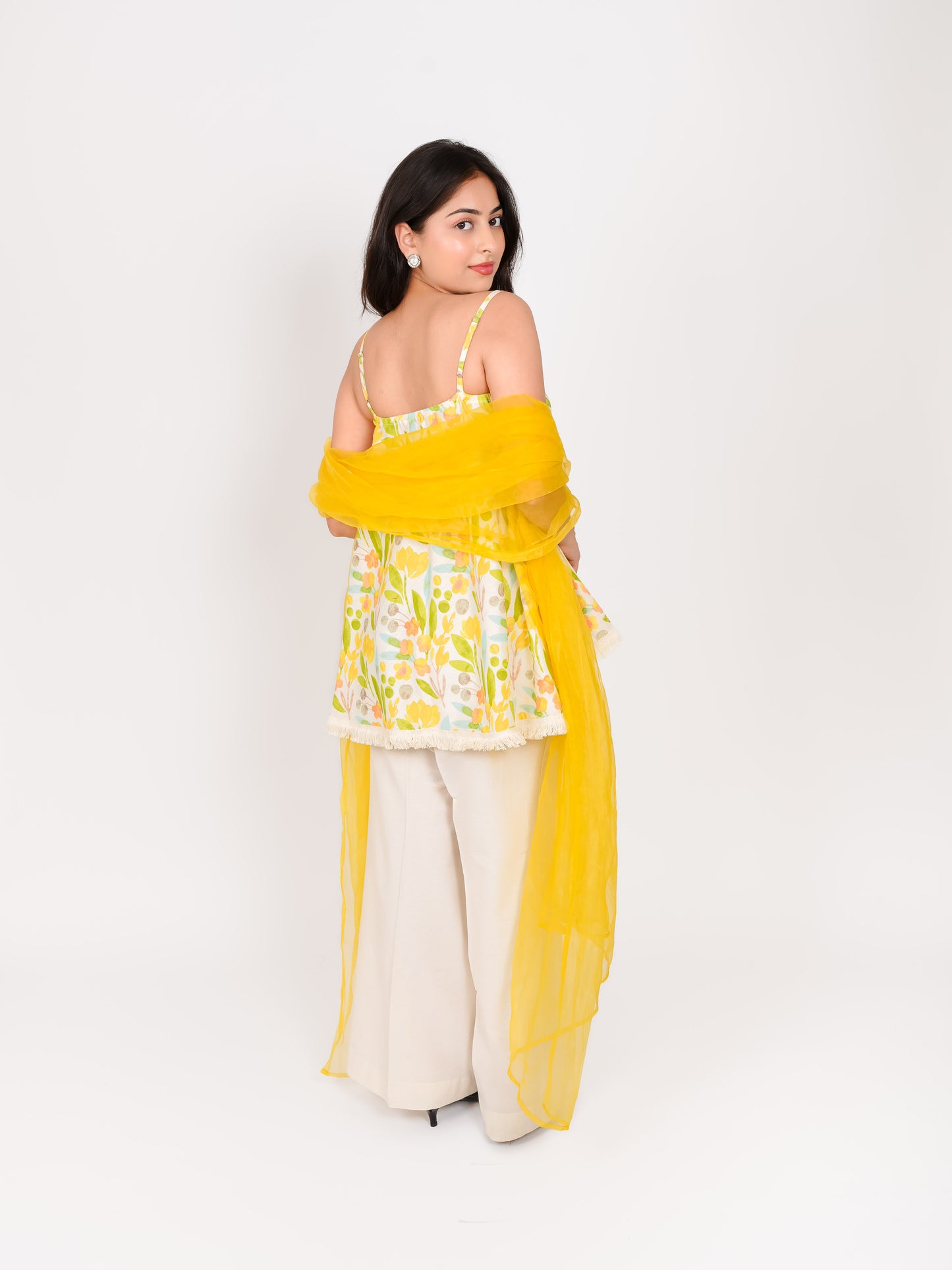 MONOMEE TRAYANTA FLORAL COTTON FLARED KURTA SET WITH PALAZZO & DUPATTA