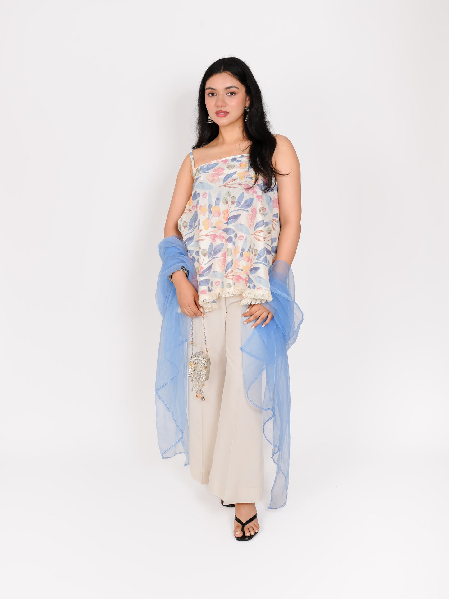 MONOMEE PARATMIKA FLORAL COTTON FLARED KURTA SET WITH PALAZZO & DUPATTA